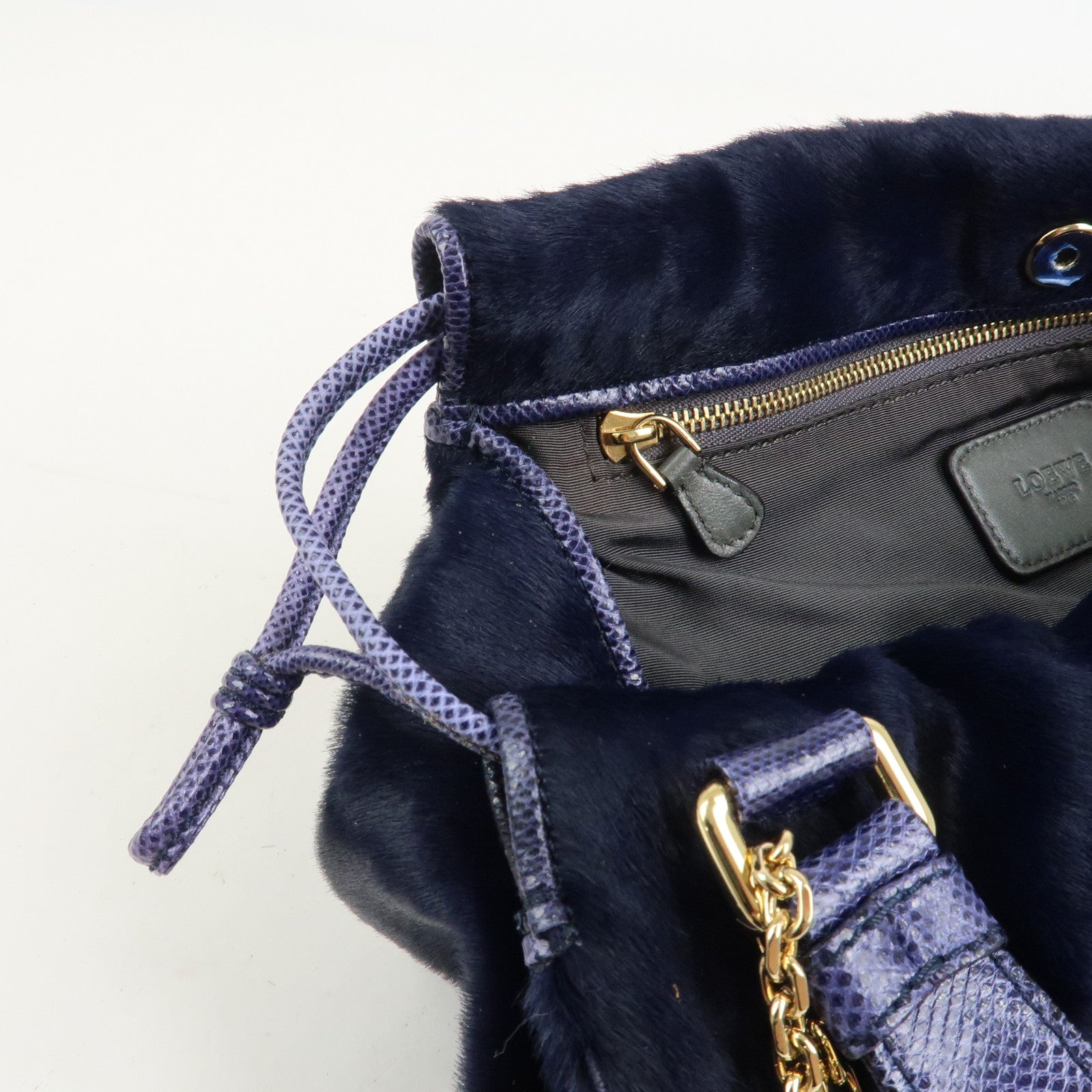 LOEWE Logo Unborn Calf Leather Hand Bag Charm Shoulder Bag Navy