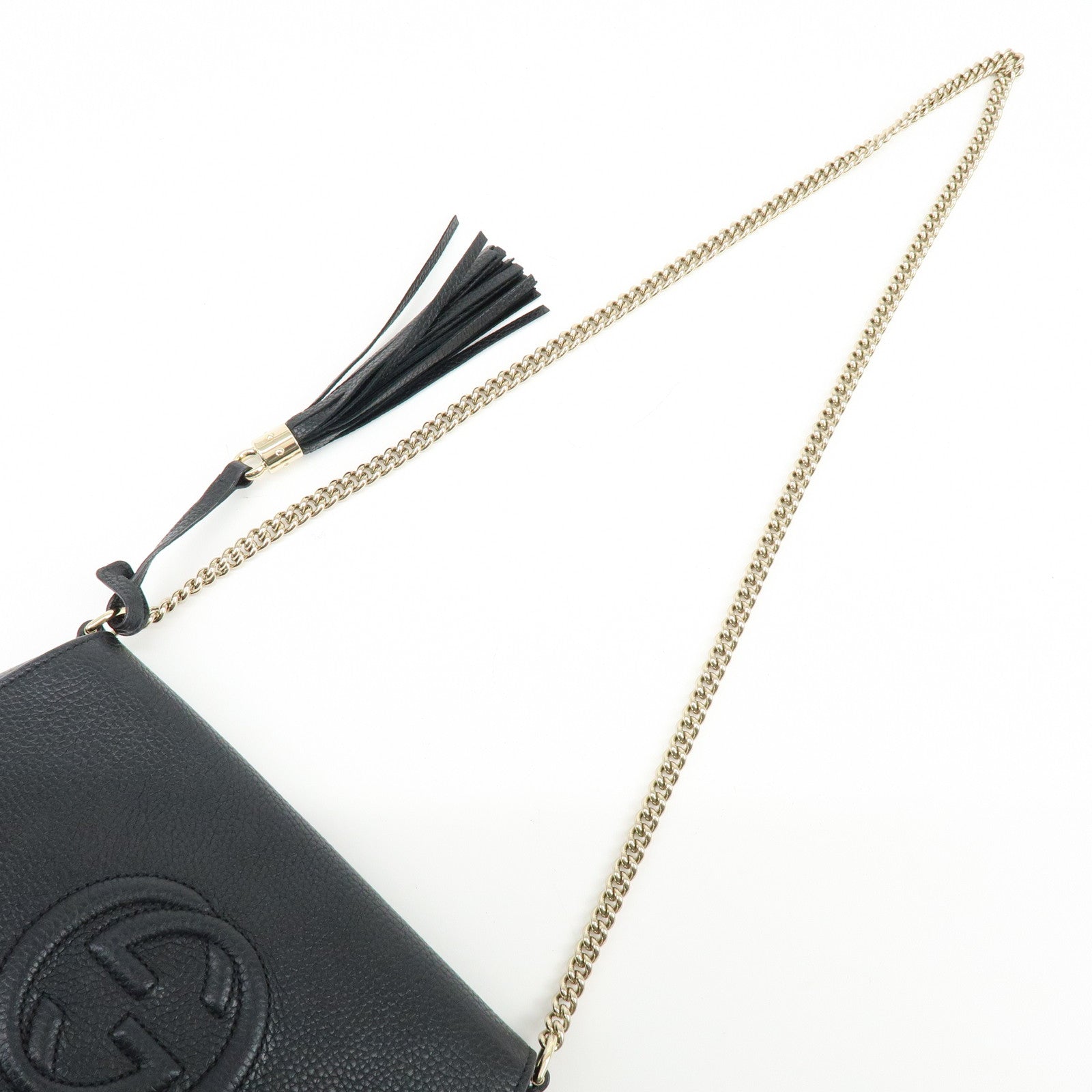 GUCCI SOHO Interlocking G Leather Chain Shoulder Bag Black 536224