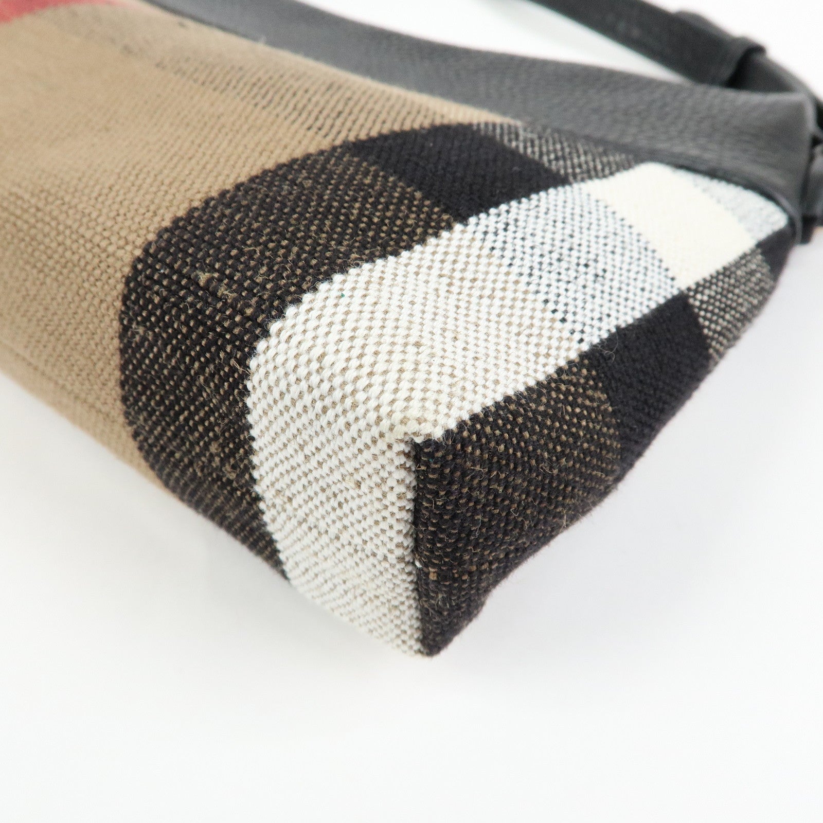 BURBERRY Nova Plaid Canvas Leather Shoulder Bag Beige Black