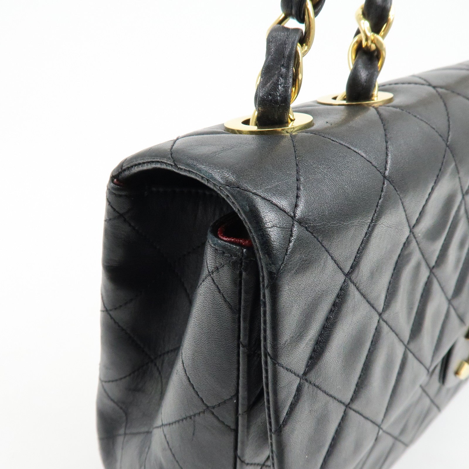 CHANEL Matelasse Lamb Skin Maxi 34 Single Flap Shoulder Bag Black