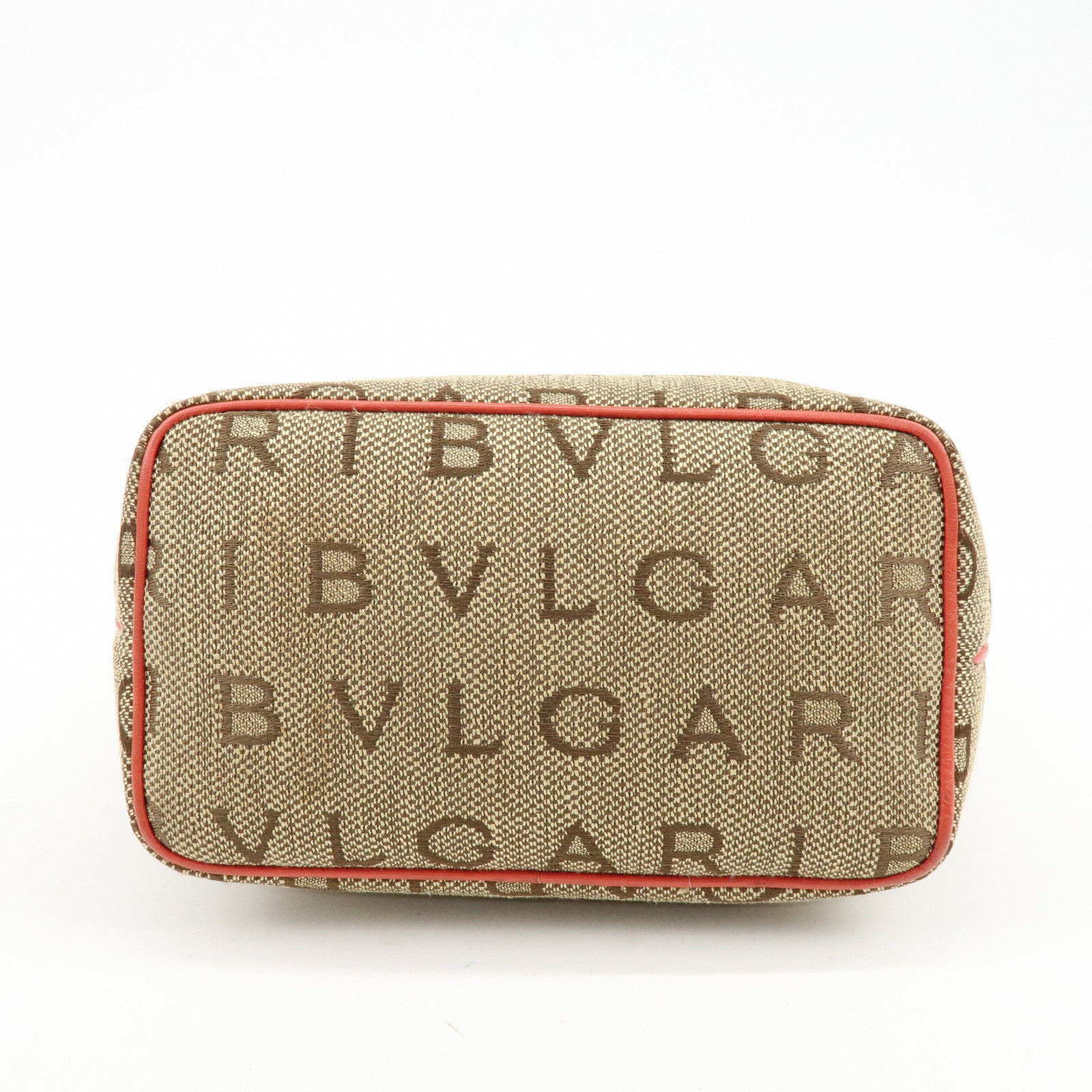 BVLGARI Logo Mania Jacquard Leather Tote Bag Hand Bag Beige Red