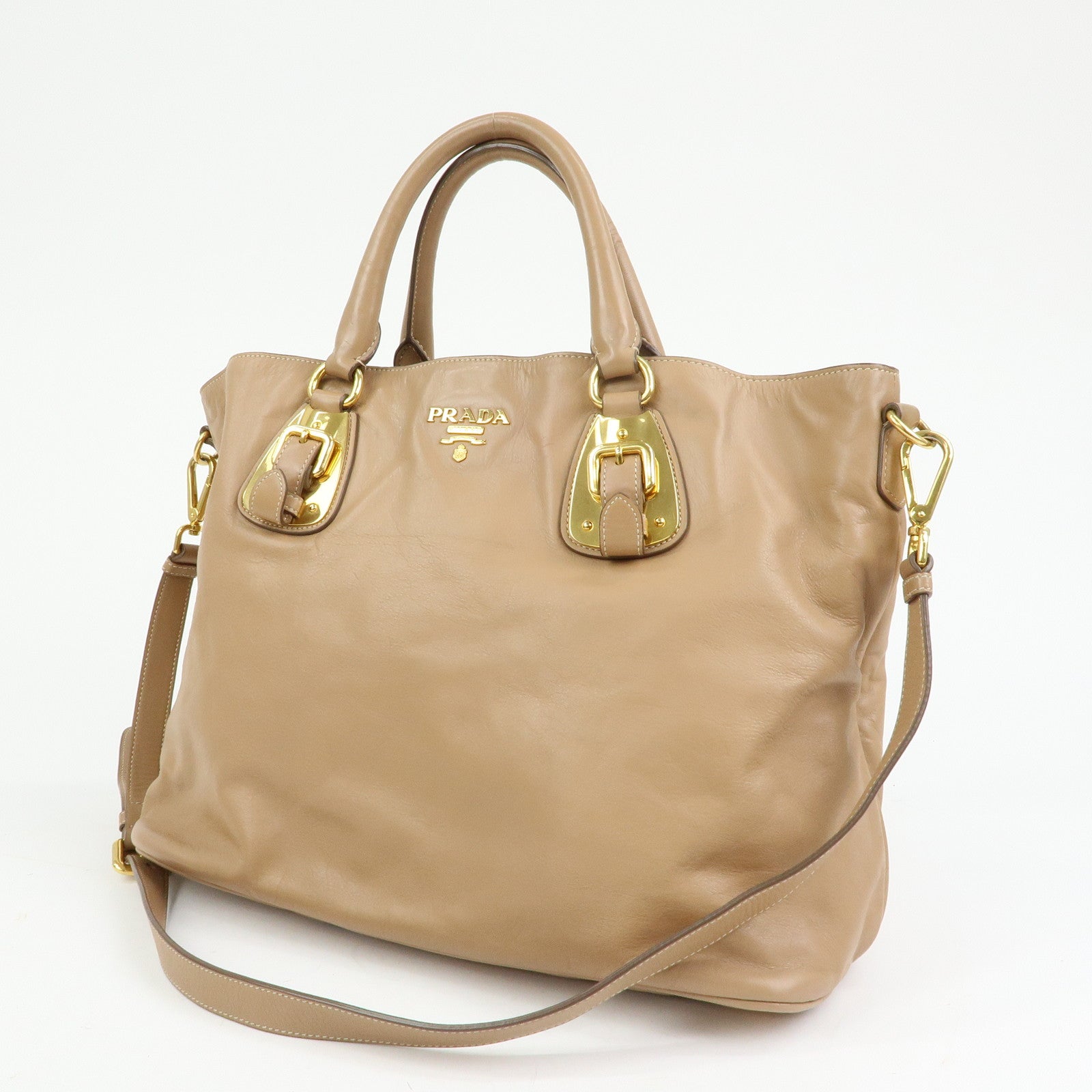 PRADA Soft Calf Leather 2Way Hand Shoulder Bag Light Brown BN1902