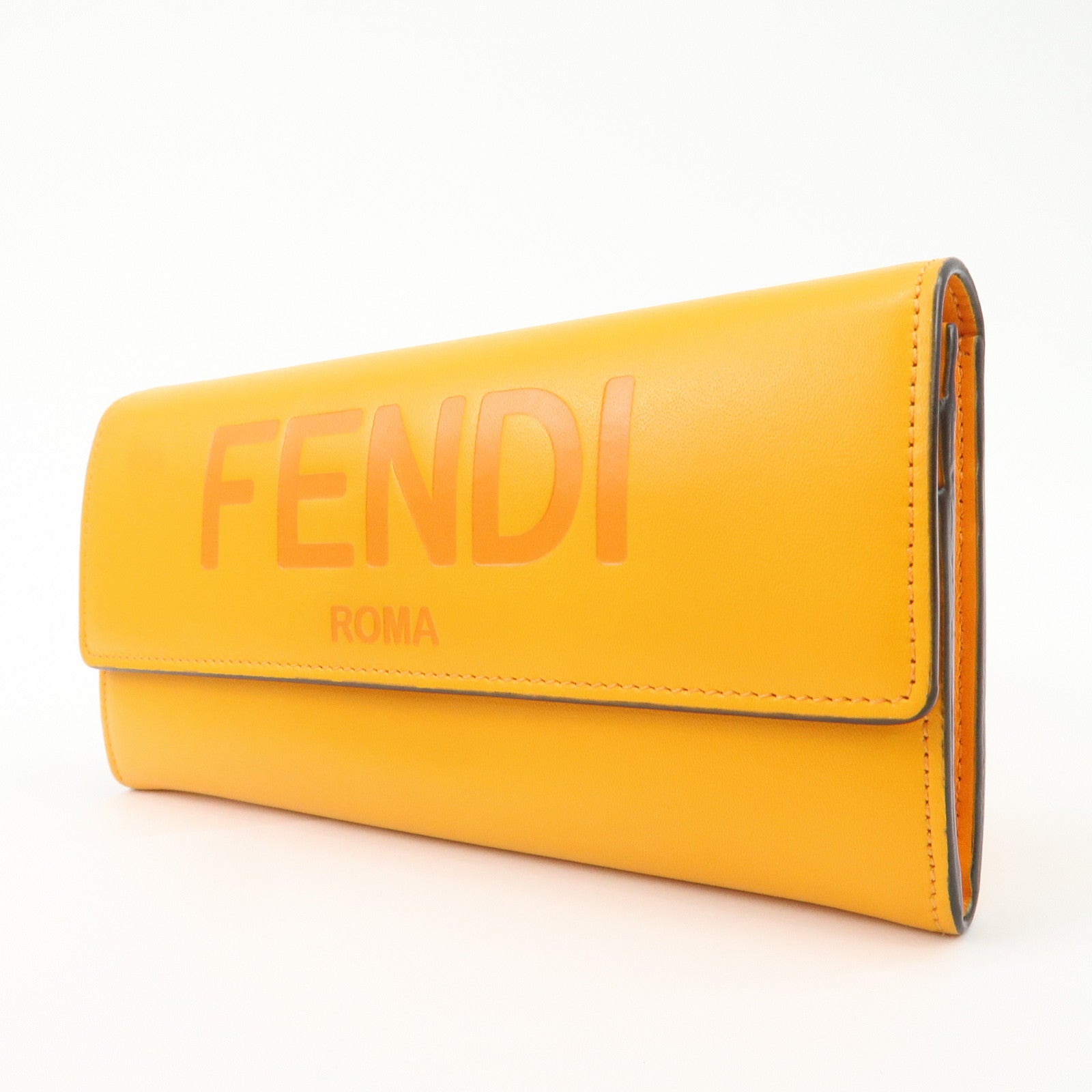 FENDI Logo Leather Long Wallet Orange Gold HDW 8M0251