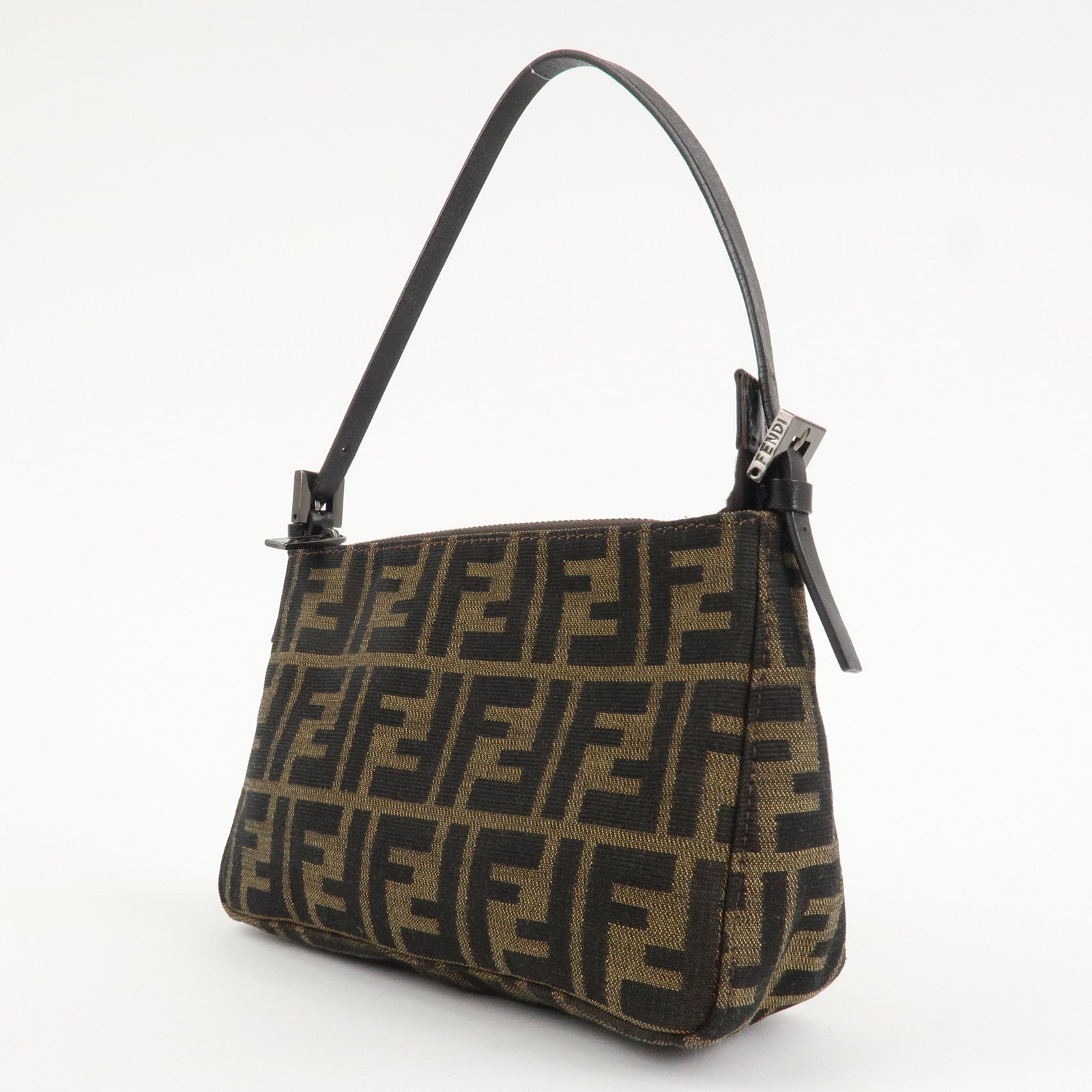 FENDI Zucca Canvas Leather Mini Hand Bag Dark Brown Black 8BR155 Used