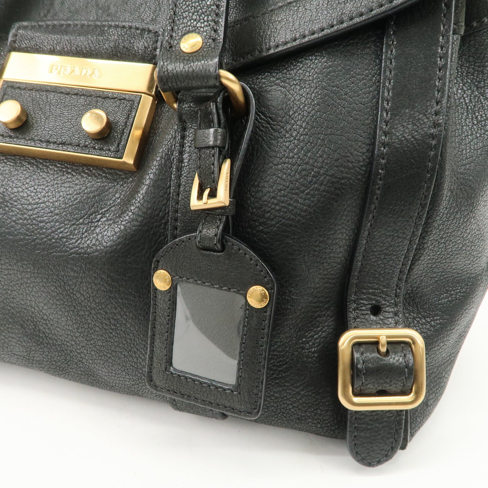 PRADA Leather Shoulder Bag Hand Bag Black BR3027 Used