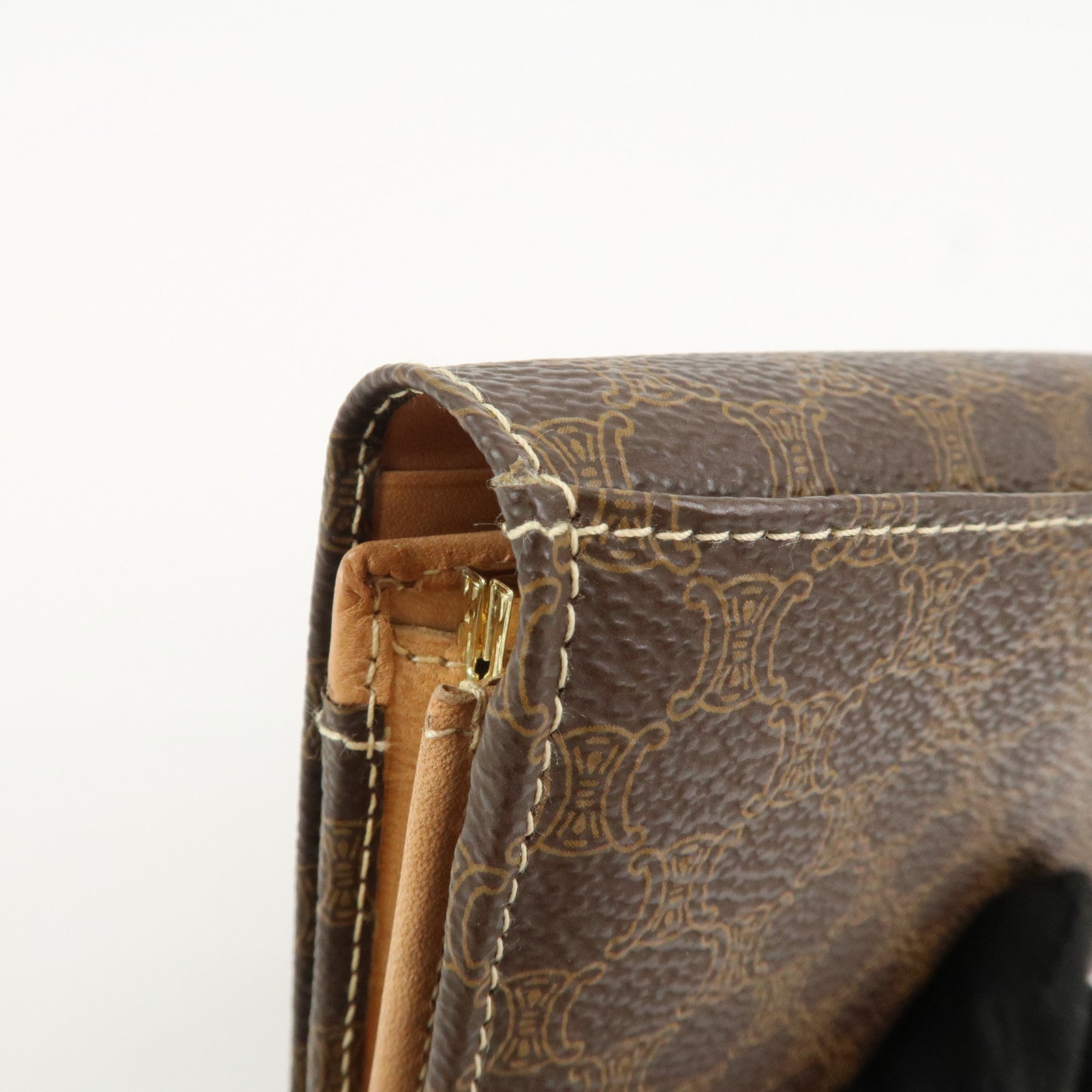 CELINE Macadam PVC Leather Flap Long Wallet Brown Beige