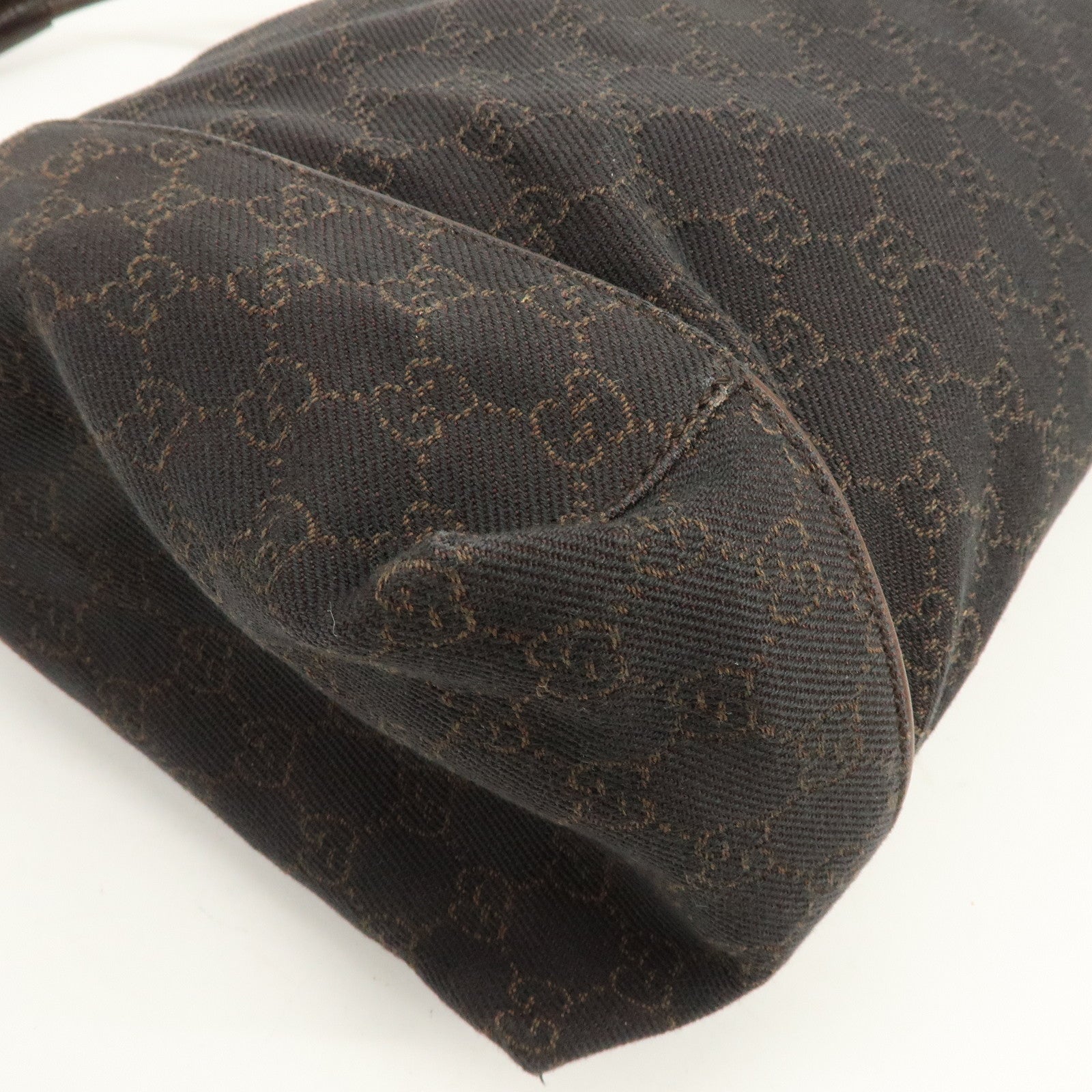 GUCCI GG Denim Leather Shoulder Bag Hand Bag Dark Brown 101292