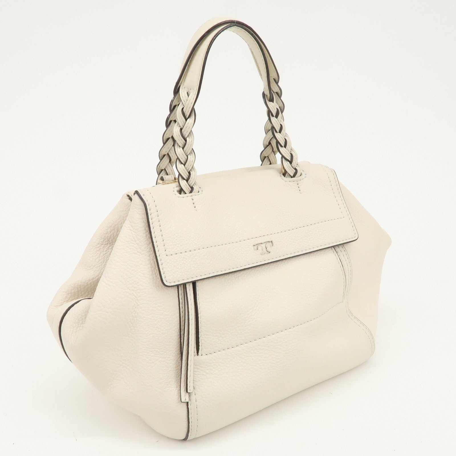 TORY BURCH Logo Leather 2Way Bag Hand Bag Shoulder Bag Ivory