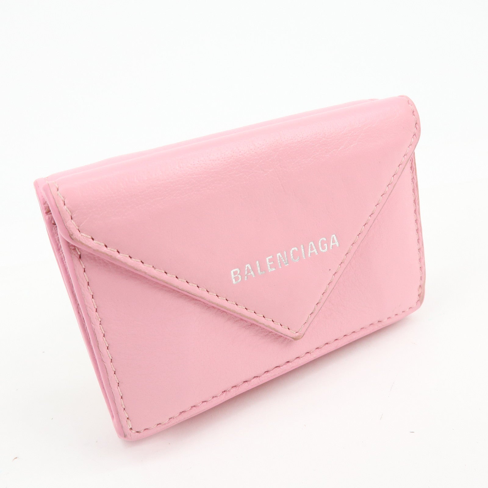 BALENCIAGA Leather Tri-fold Compact Wallet Pink 391446