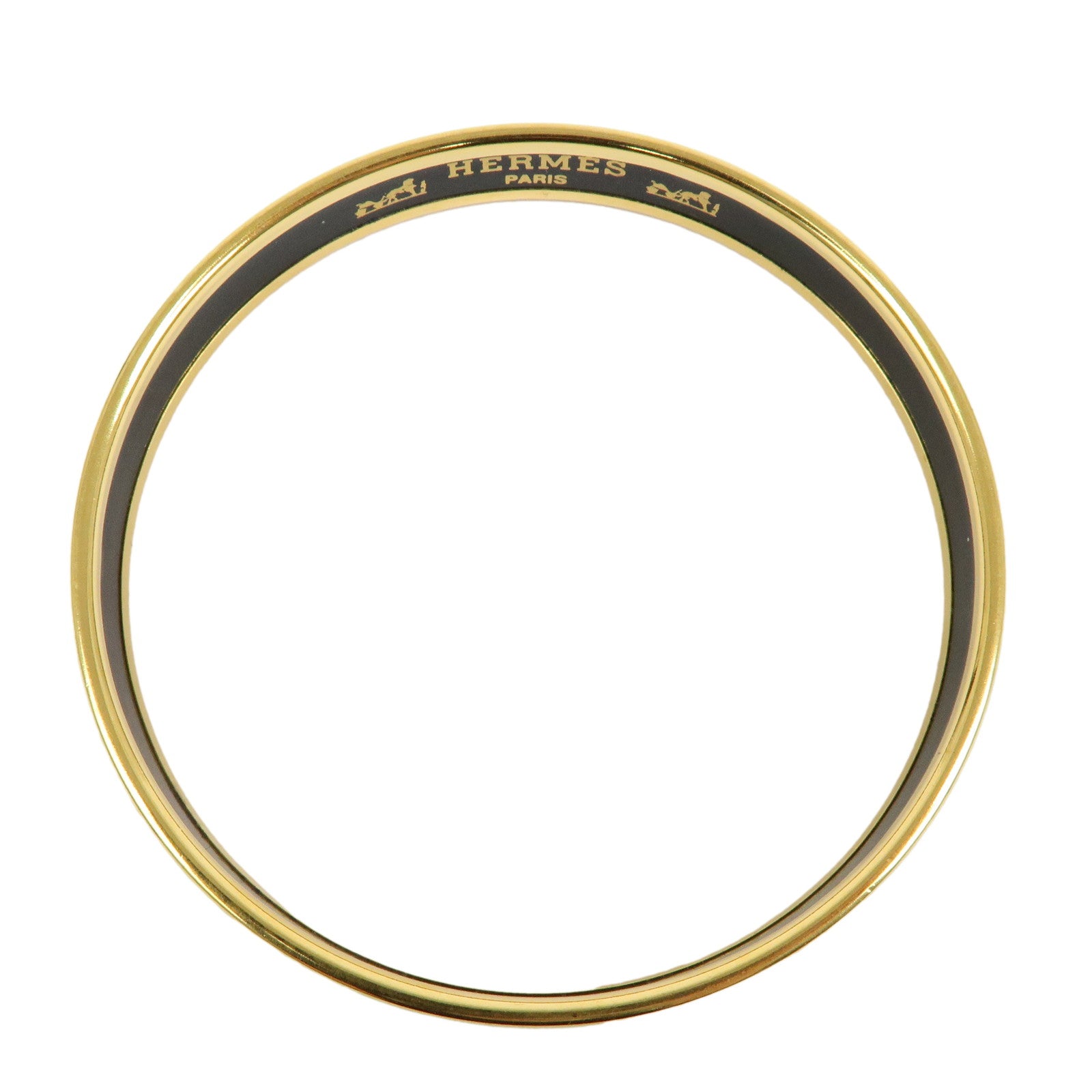 HERMES Email PM Gold Plated Bangle Bracelet Gold Green
