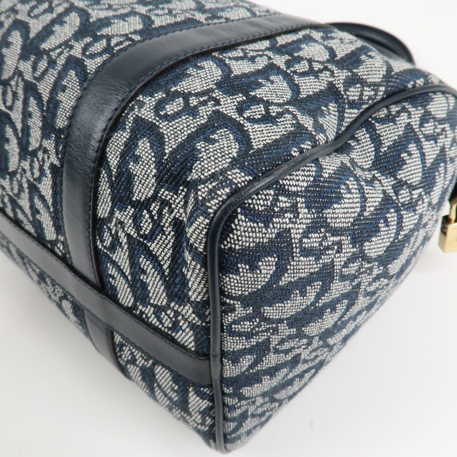 Christian Dior Trotter Leather Canvas Boston Bag Navy White Used