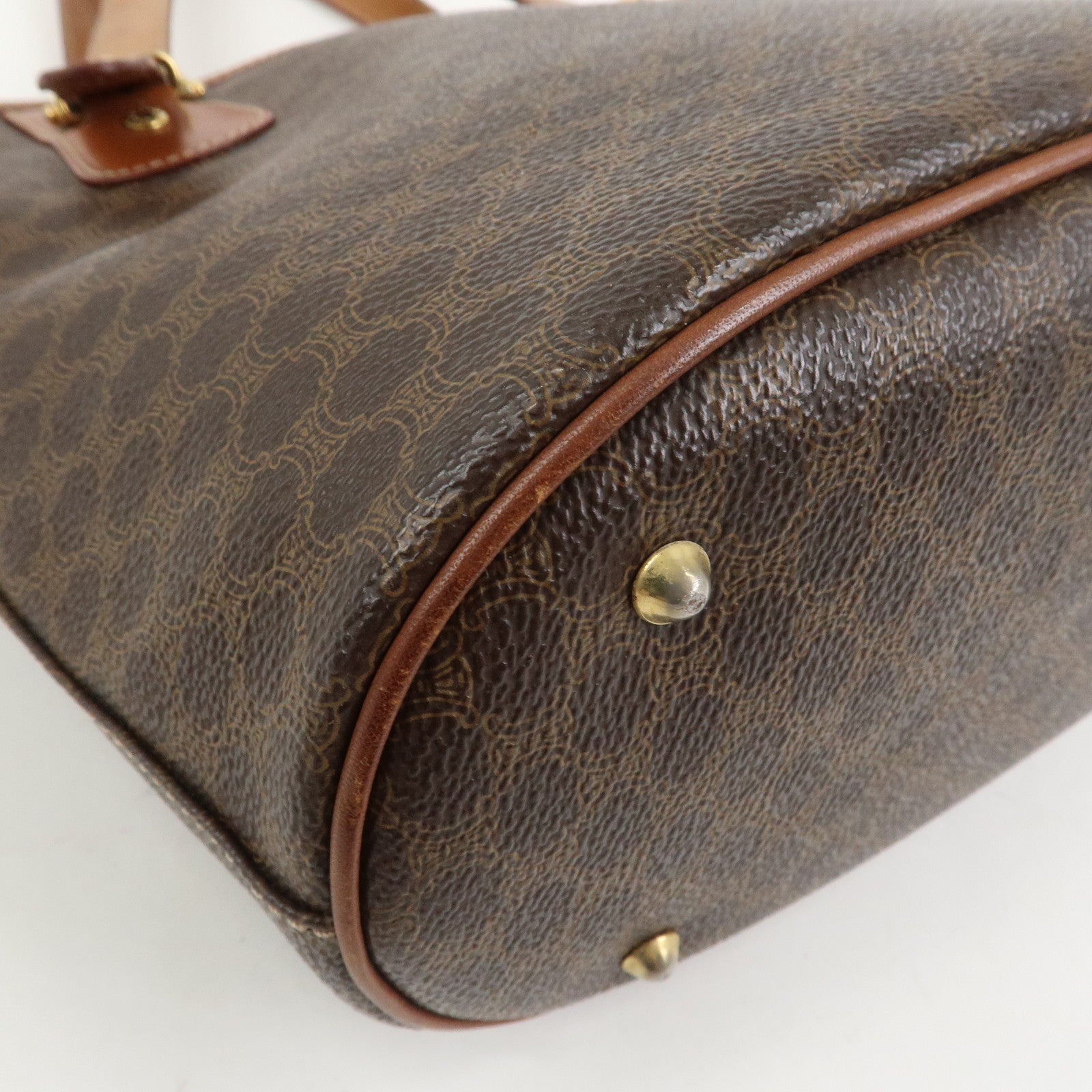CELINE Macadam PVC Canvas Leather Tote Bag Hand Bag Brown