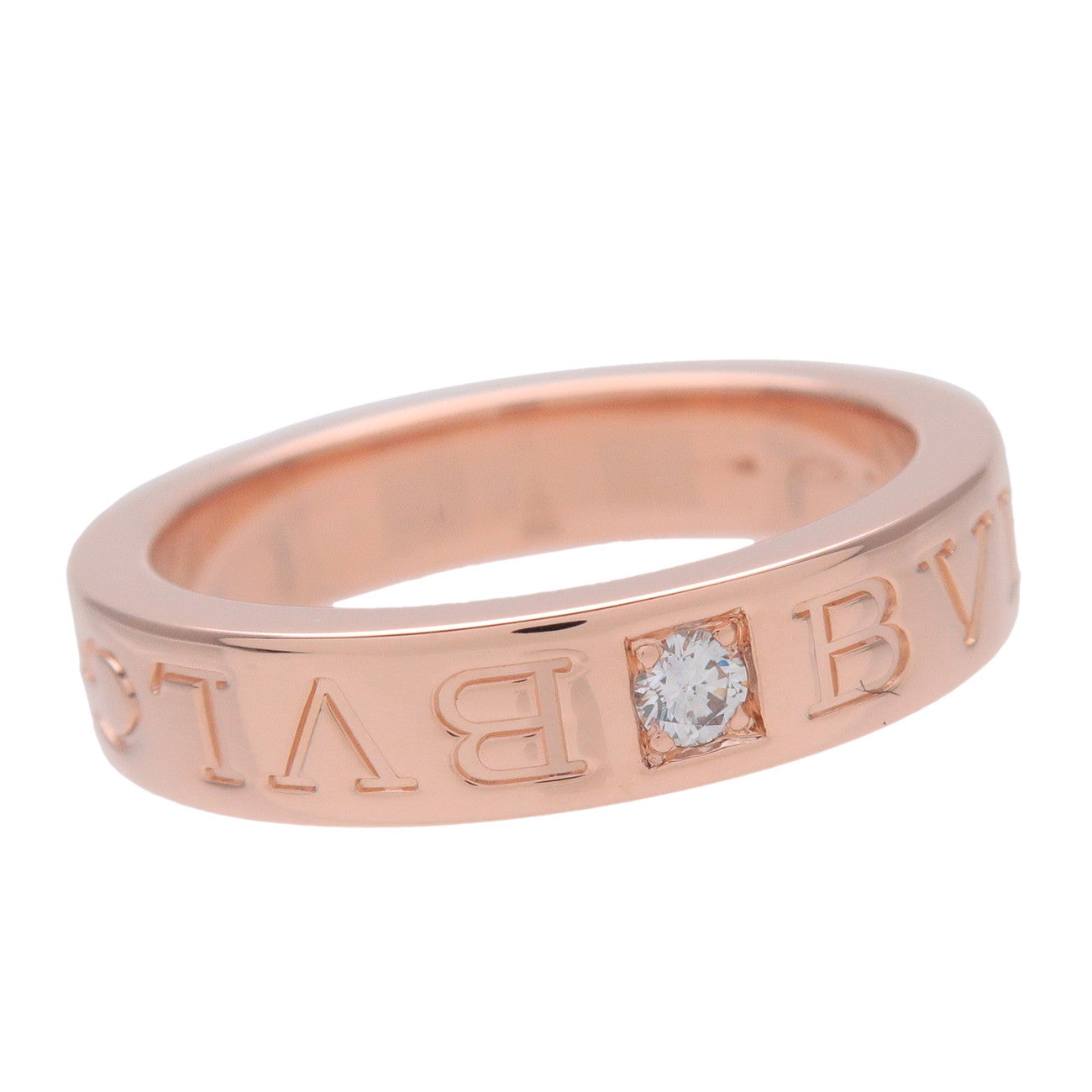 BVLGARI Double Logo 1P Daimond Ring K18 750PG Rose Gold #50 US5.25