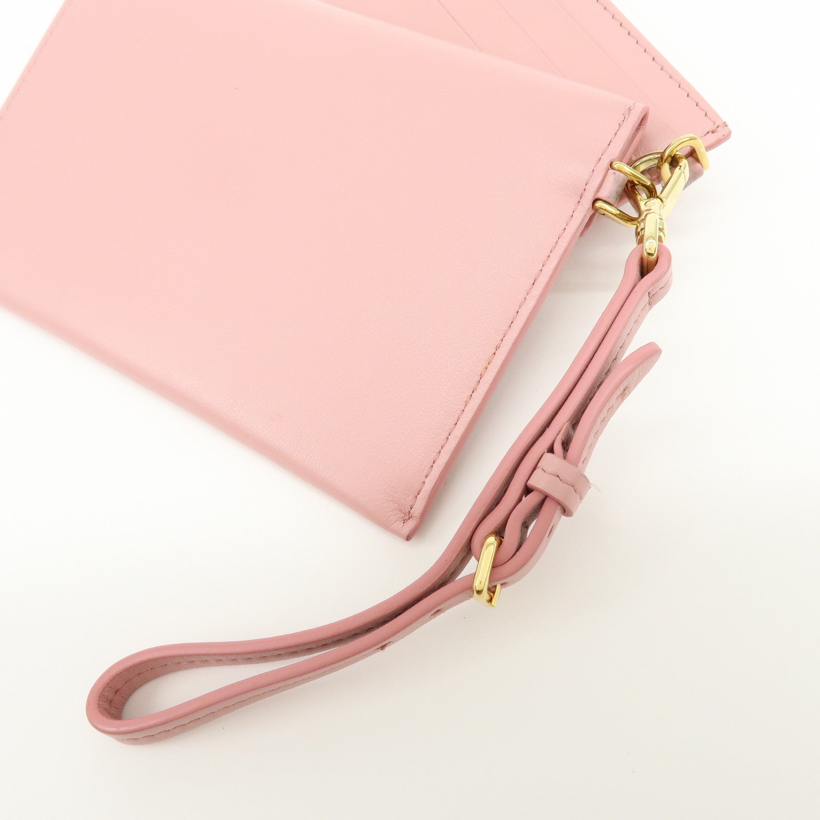 MIU MIU Madras Leather Rhinestone Card Case Heart Love letter Pink