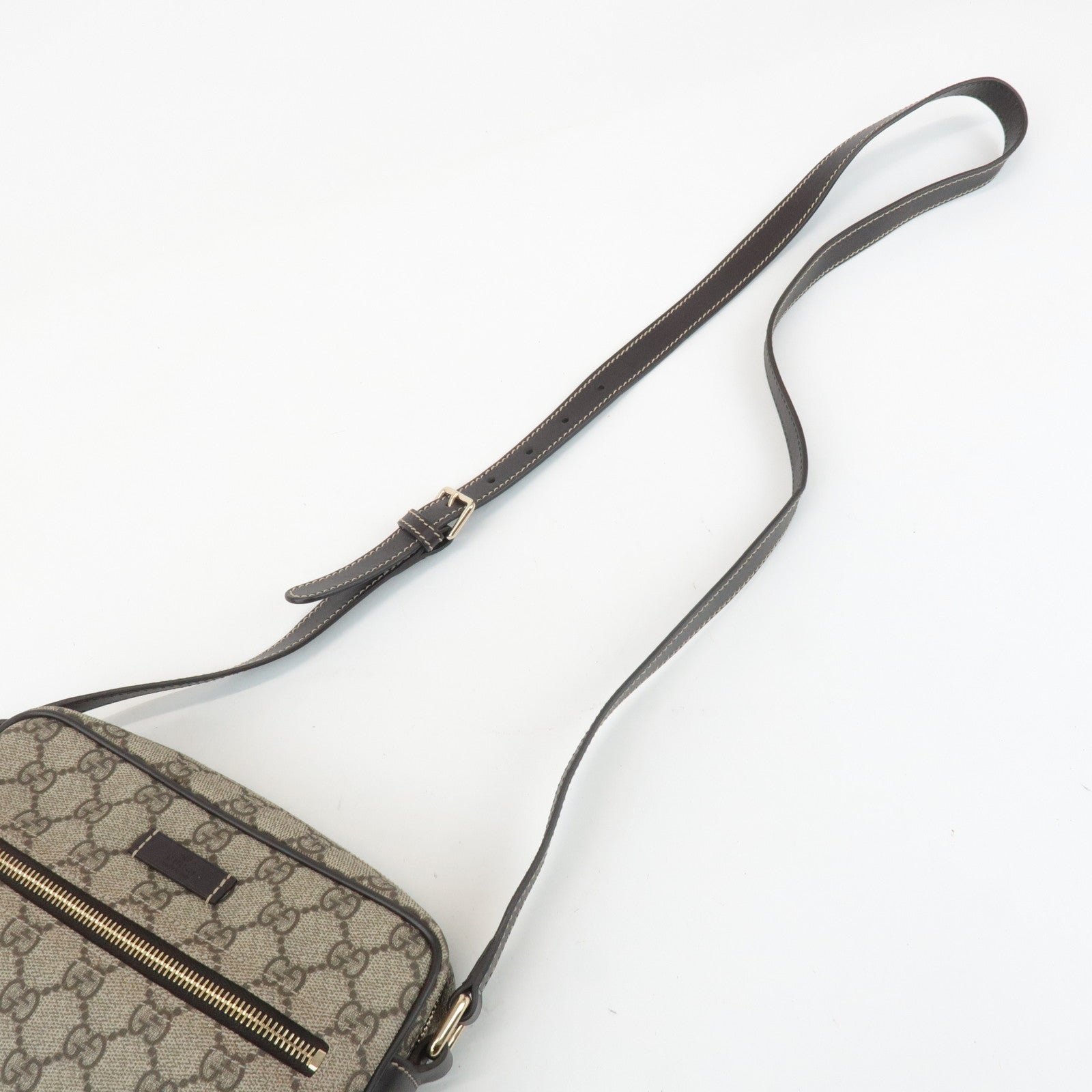 GUCCI GG Supreme Leather Shoulder Bag Beige Dark Brown 201447 Used