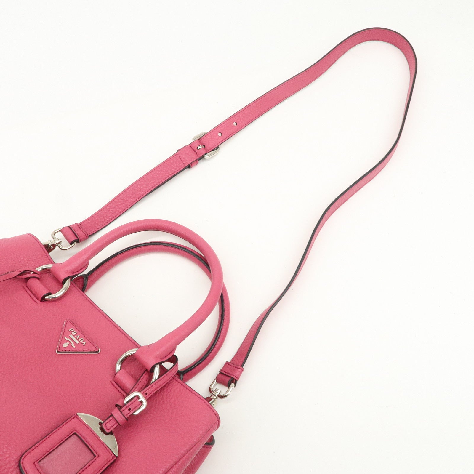 PRADA Triange Logo Leather 2Way Hand Bag Shouldr Bag Pink BN2853