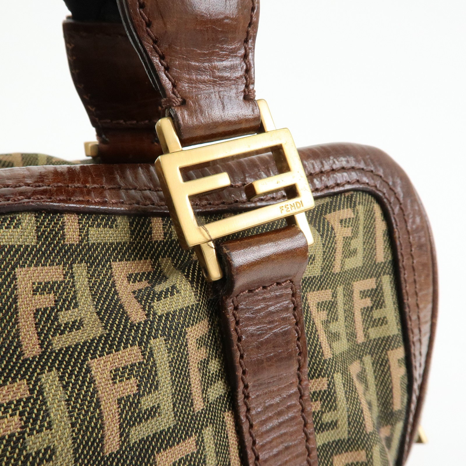 FENDI Zucchino Canvas Leather Mini Boston Bag Shoulder Bag 8BL075