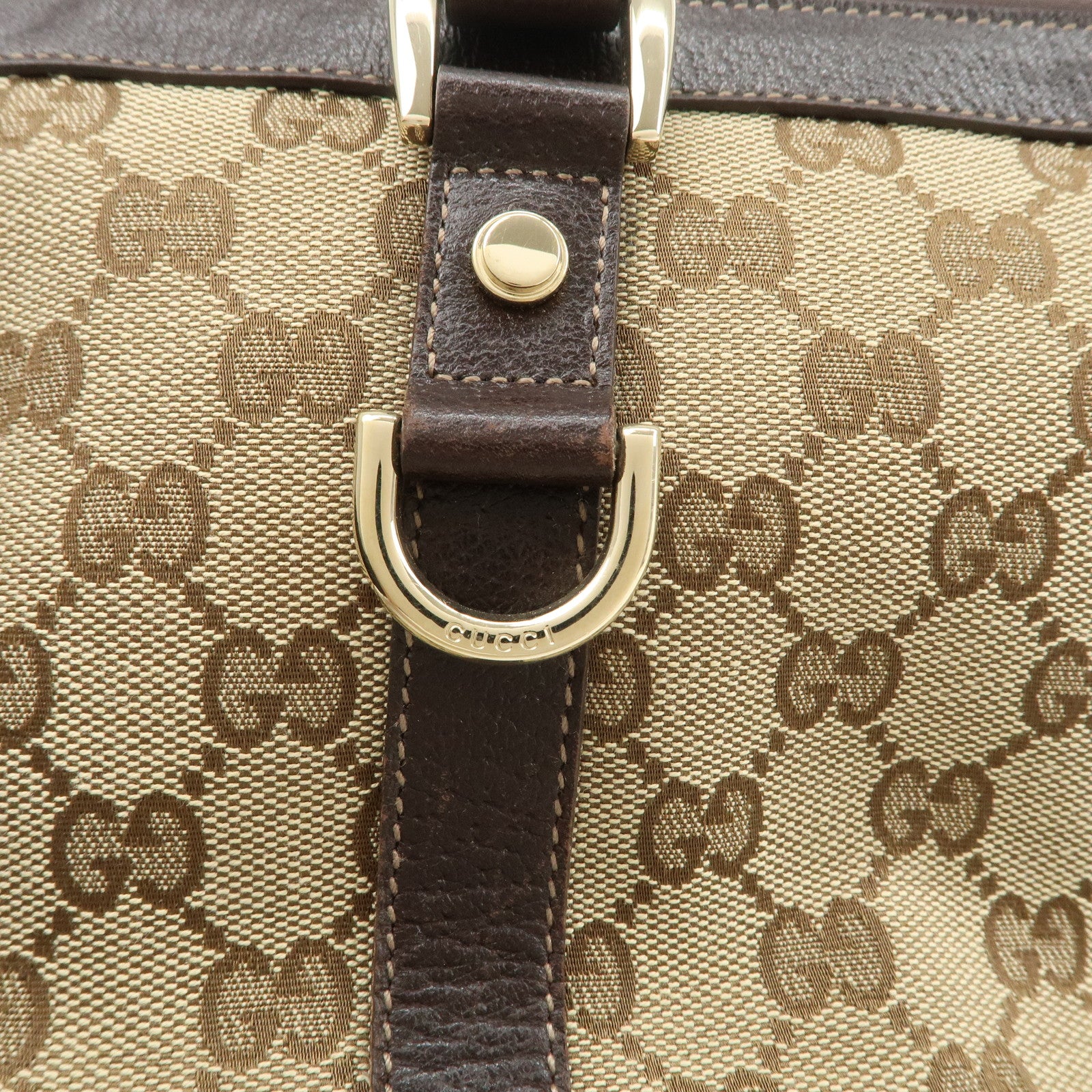 GUCCI Abbey GG Canvas Leather Tote Bag Beige Dark Brown 141471