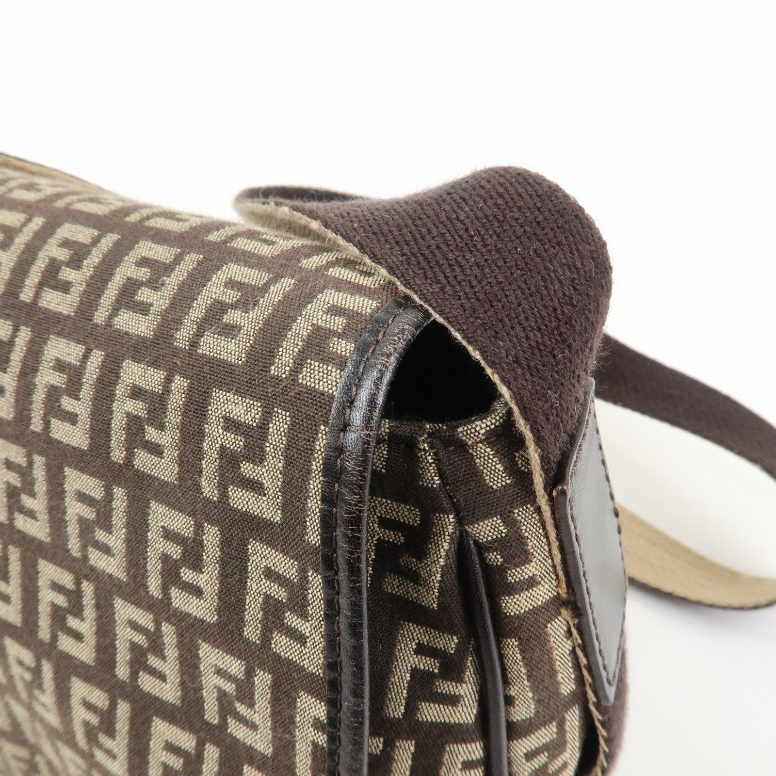 FENDI Zucchino Canvas Leather Shoulder Bag Crossbody Bag 8BR320