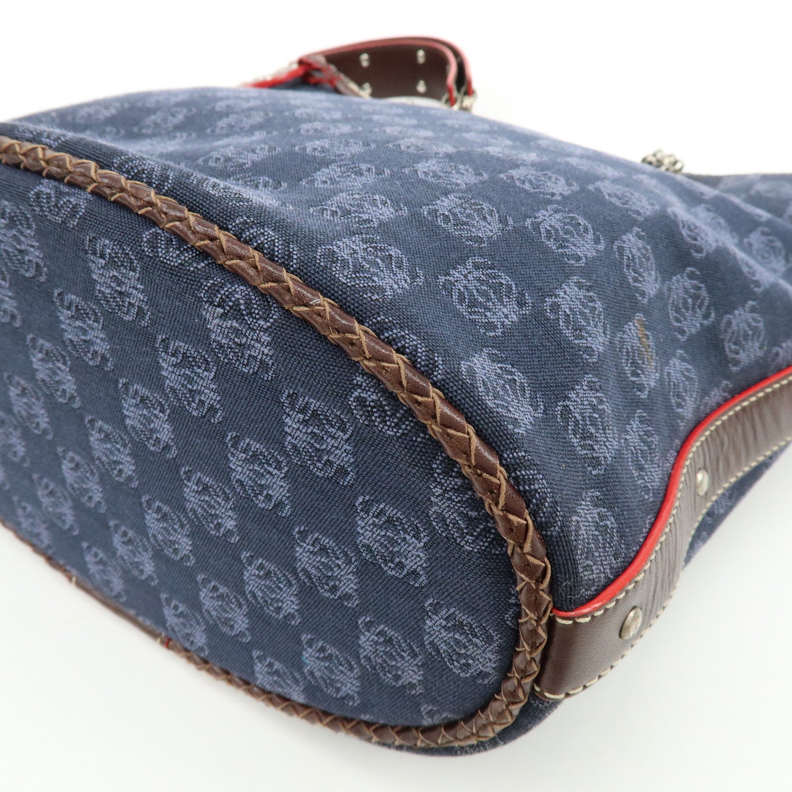 LOEWE Repeat Anagram Canvas Leather Shoulder Bag Blue Brown