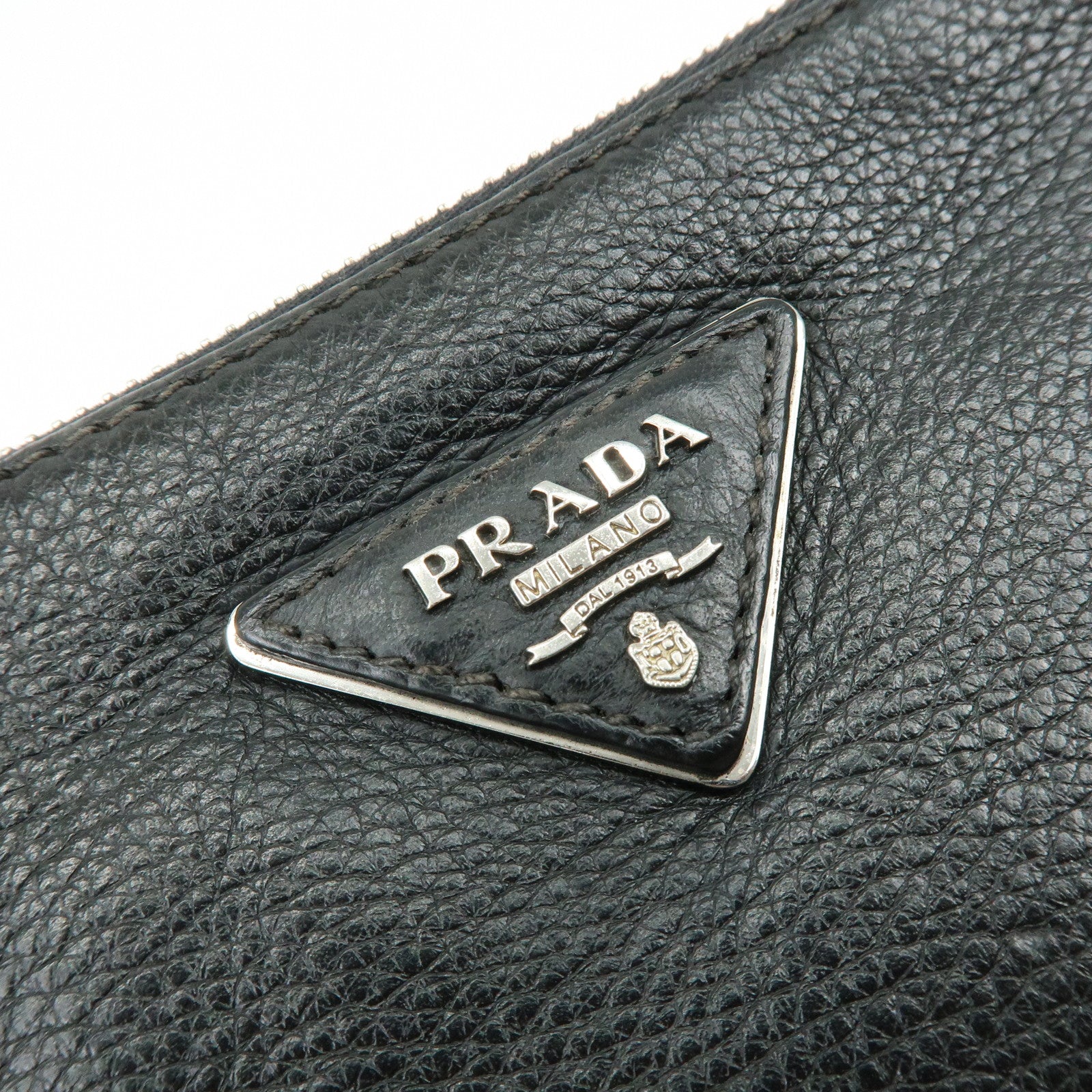 PRADA Triangle Logo Vitello Daino Leather Shoulder Bag Black 1BH997