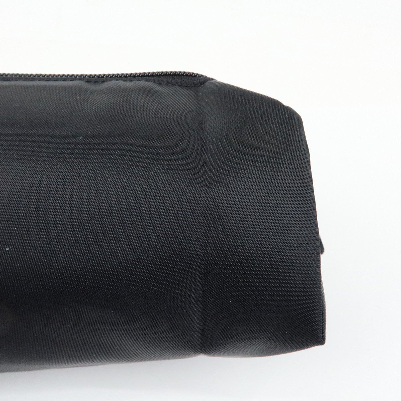 PRADA Triangle Logo Nylon Cosmetic Pouch Makeup Bag Black