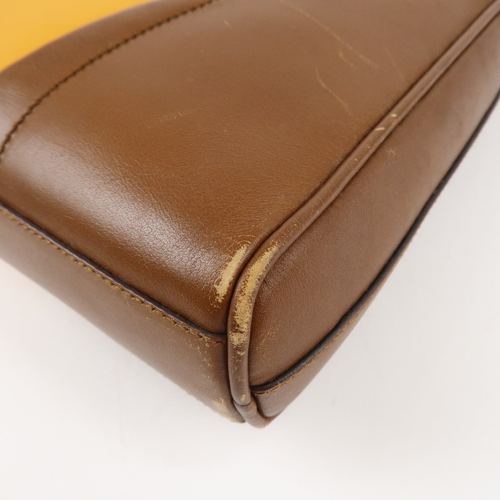 PRADA Leather Shoulder Bag Hand Bag Bi-color Mustard Brown Used
