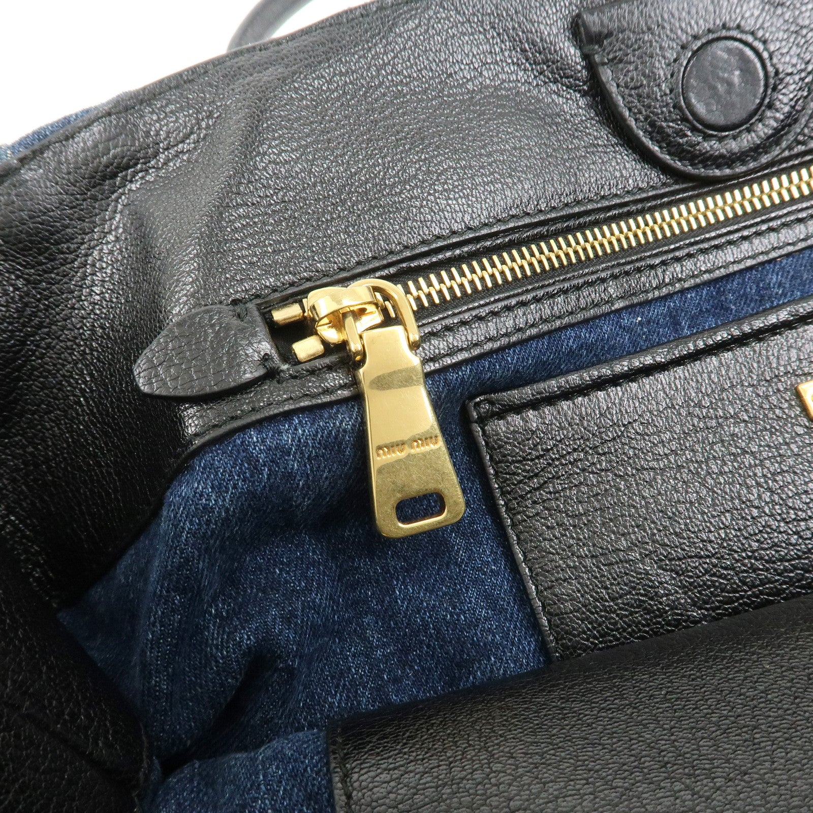 MIU MIU Biker Denim Leather Tote Bag Hand Bag Navy RR1932
