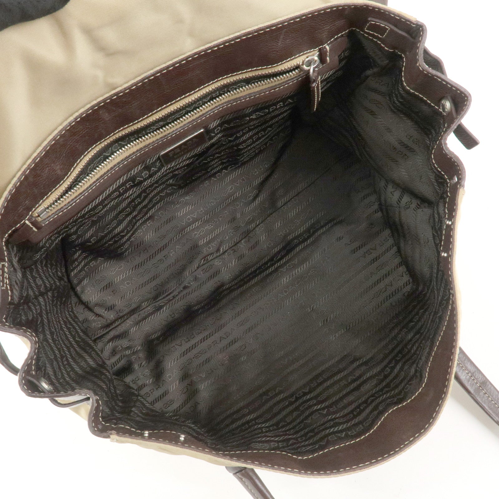 PRADA Triangle Logo Leather Nylon Shoulder Bag Brown BR2418