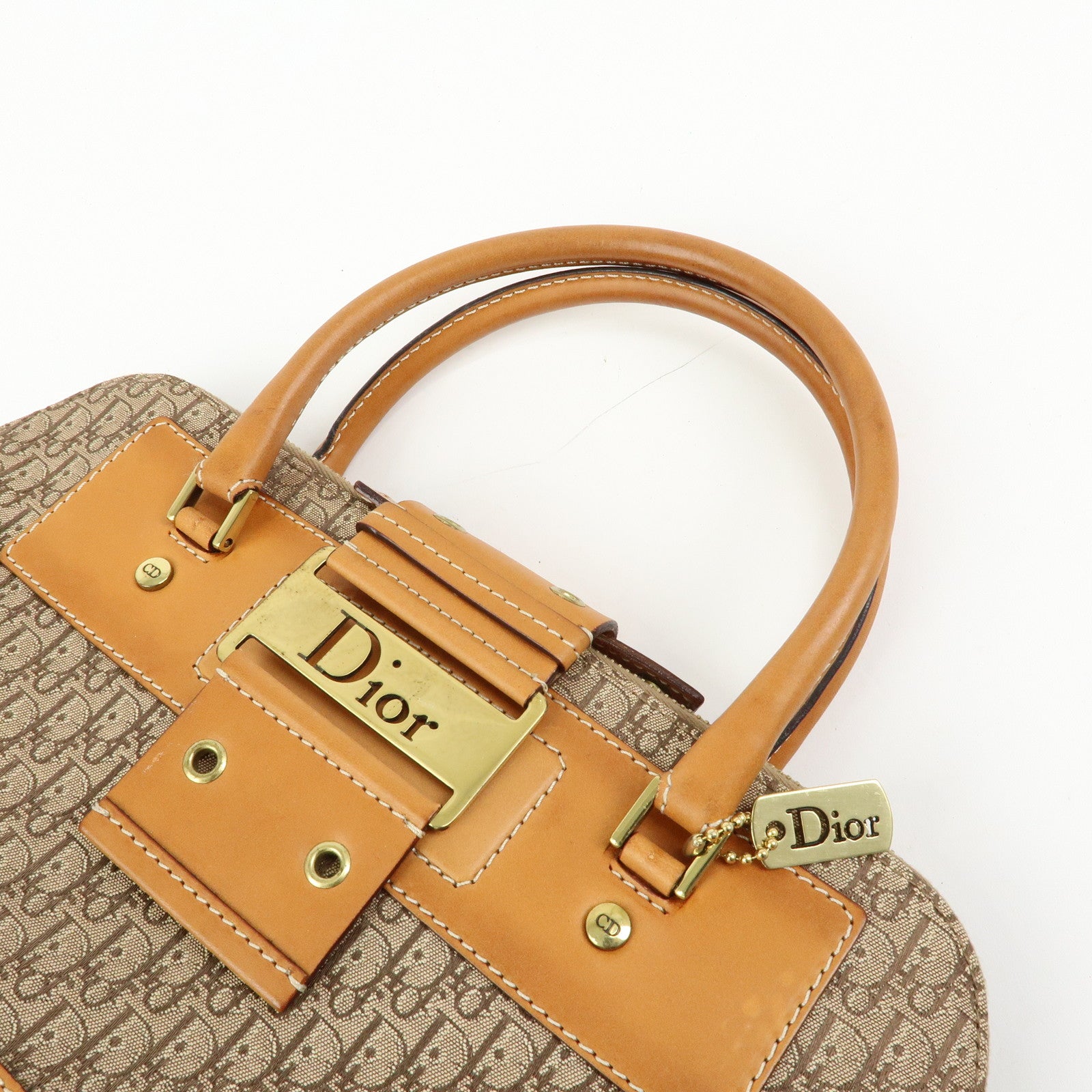Christian Dior Trotter Street Chic Canvas Leather Hand Bag Camel