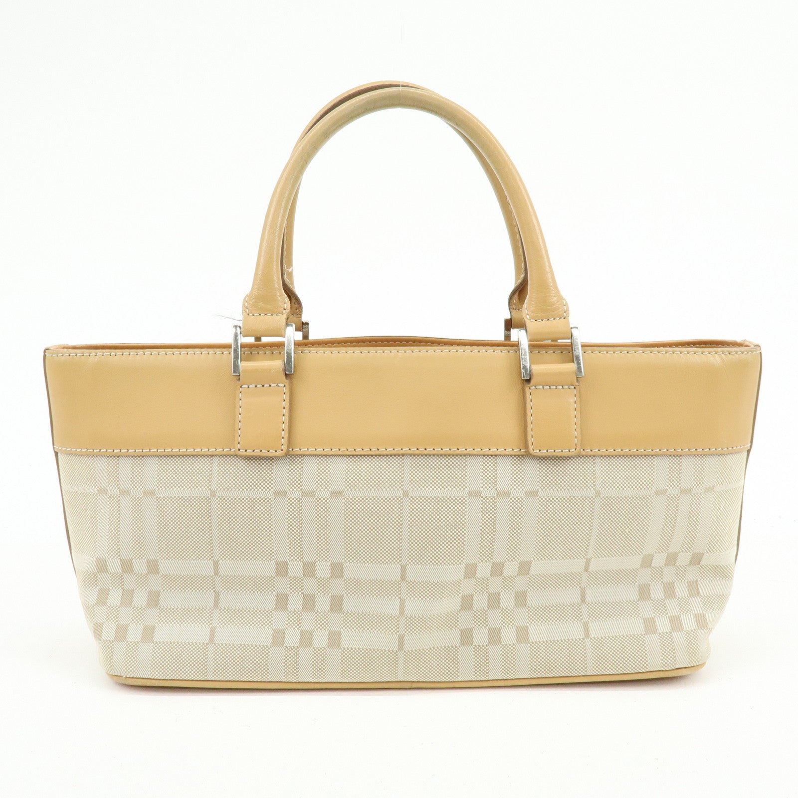 BURBERRY Canvas Leather Hand Bag Tote Bag Beige Light Beige
