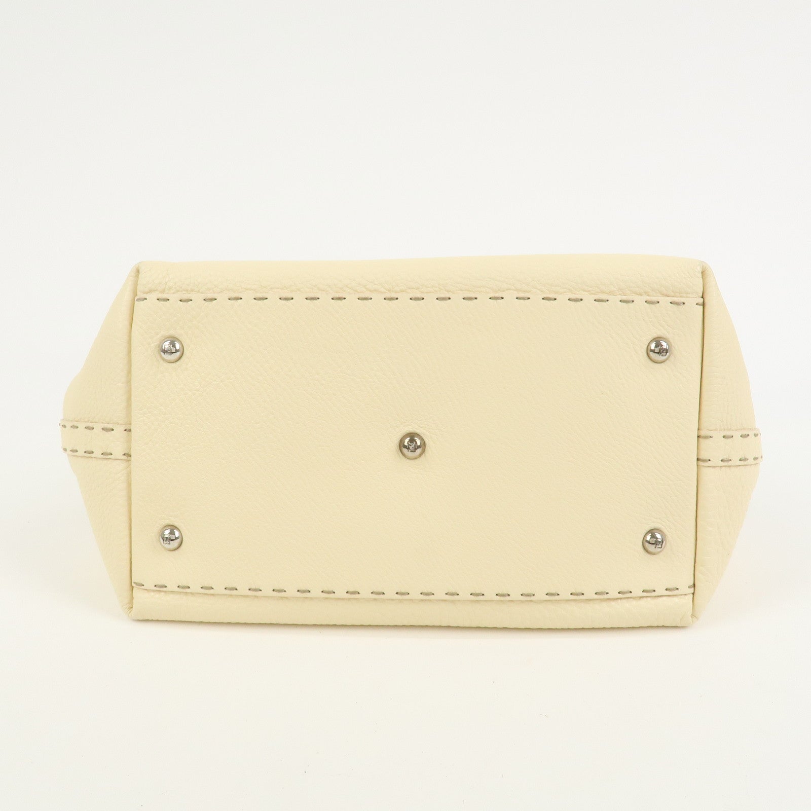 FENDI Selleria Leather Boston Bag Hand Bag Cream 8BN127