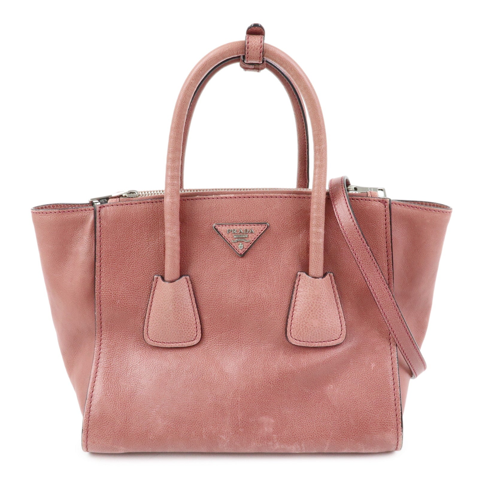 PRADA Triangle Logo Leather 2Way Bag Hand Bag Shoulder Bag Pink