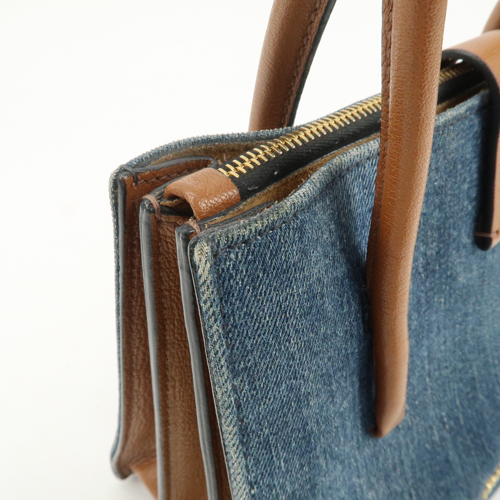 MIU MIU Madras Convertible Denim Leather 2Way Bag Hand Bag 5BA104