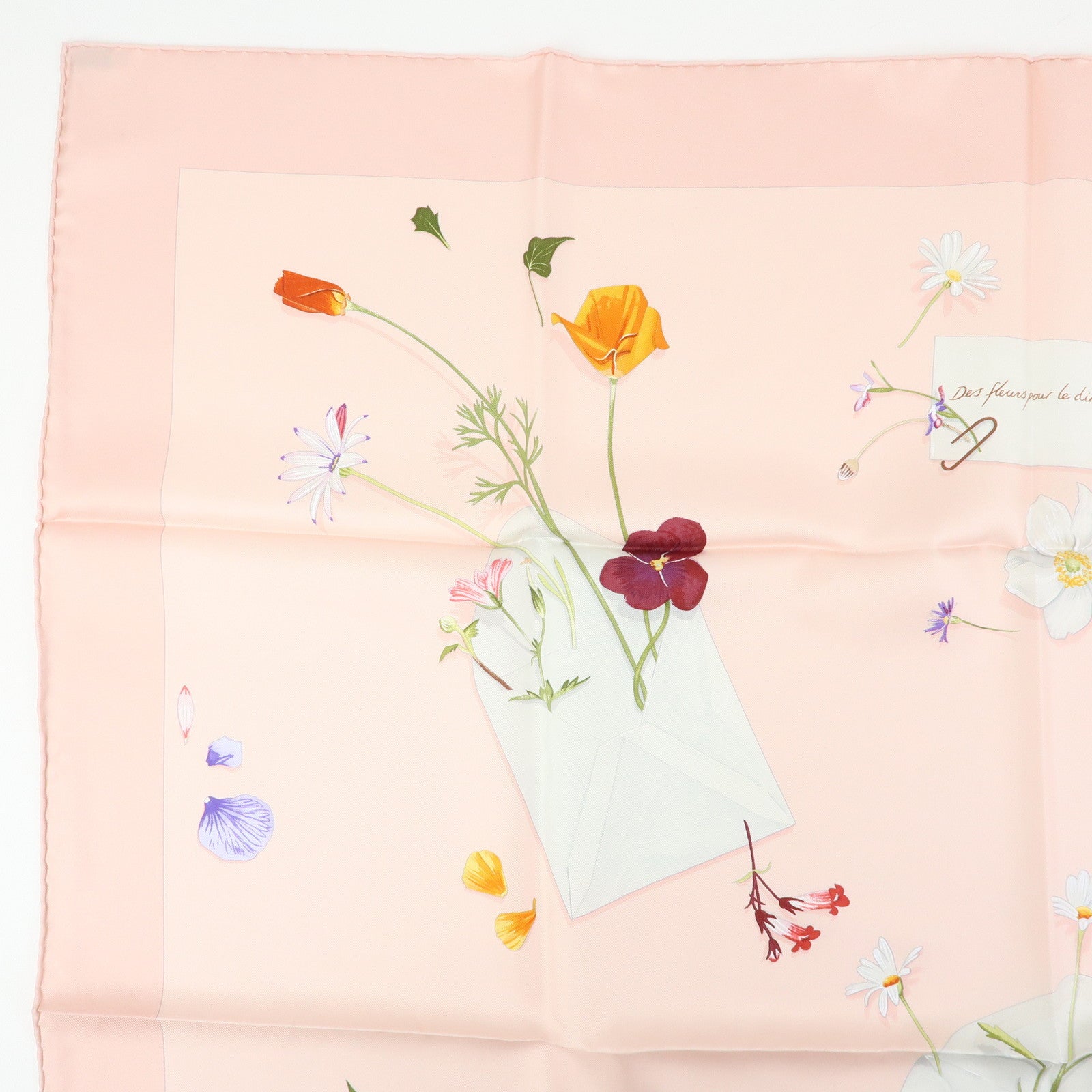 HERMES Carre 90 Silk 100% Scarf Des Fleurs Pour Le Dire Light Pink