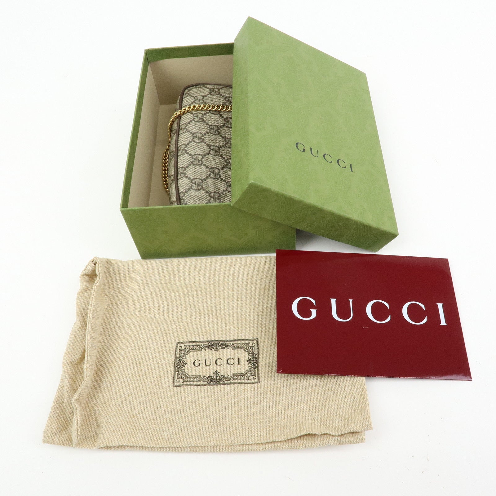 GUCCI Ophidia GG Supreme Leather Chain Pouch Hand Bag Brown 764960