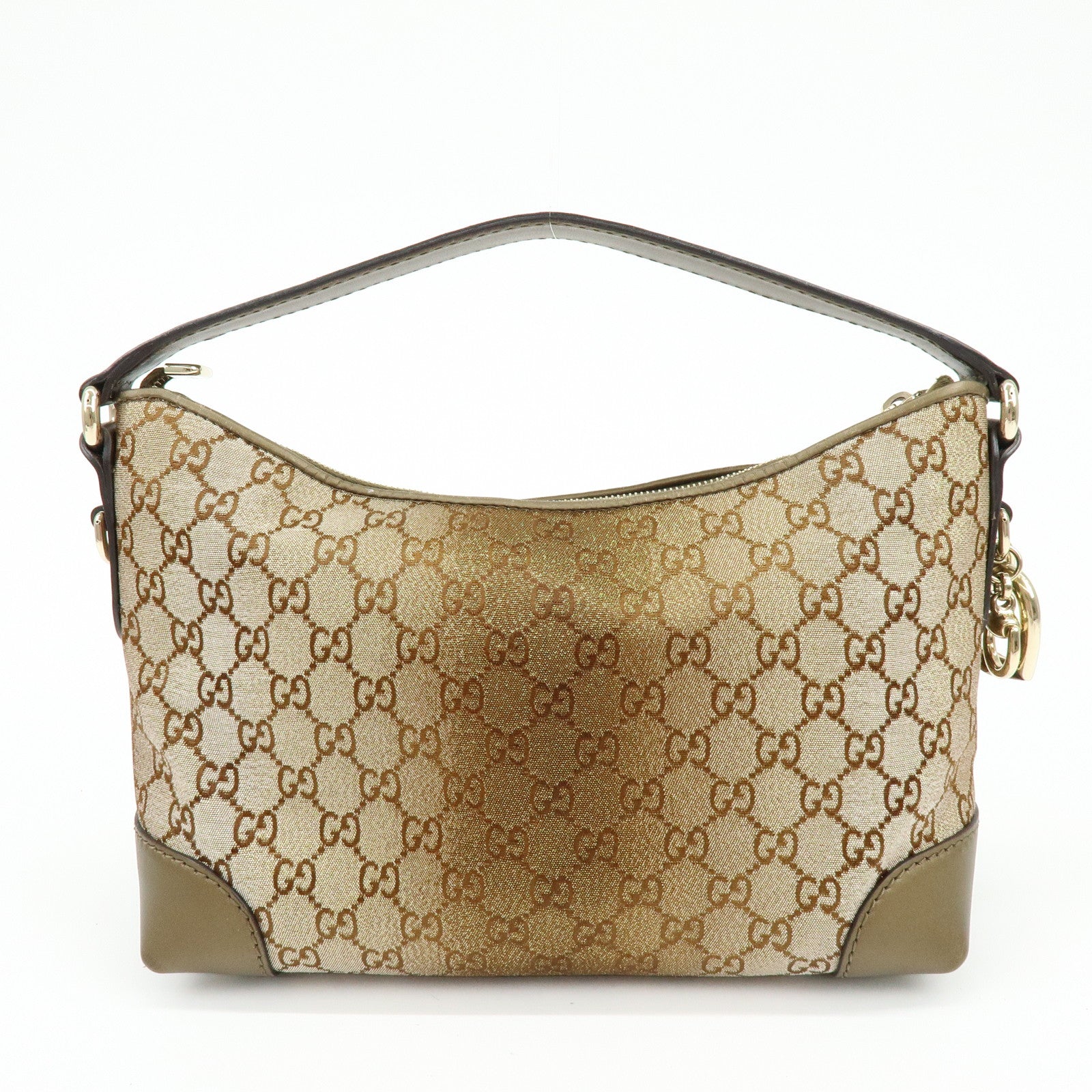 GUCCI Bamboo Lovely Heart Horsebit Shoulder Bag Beige Khaki 269959