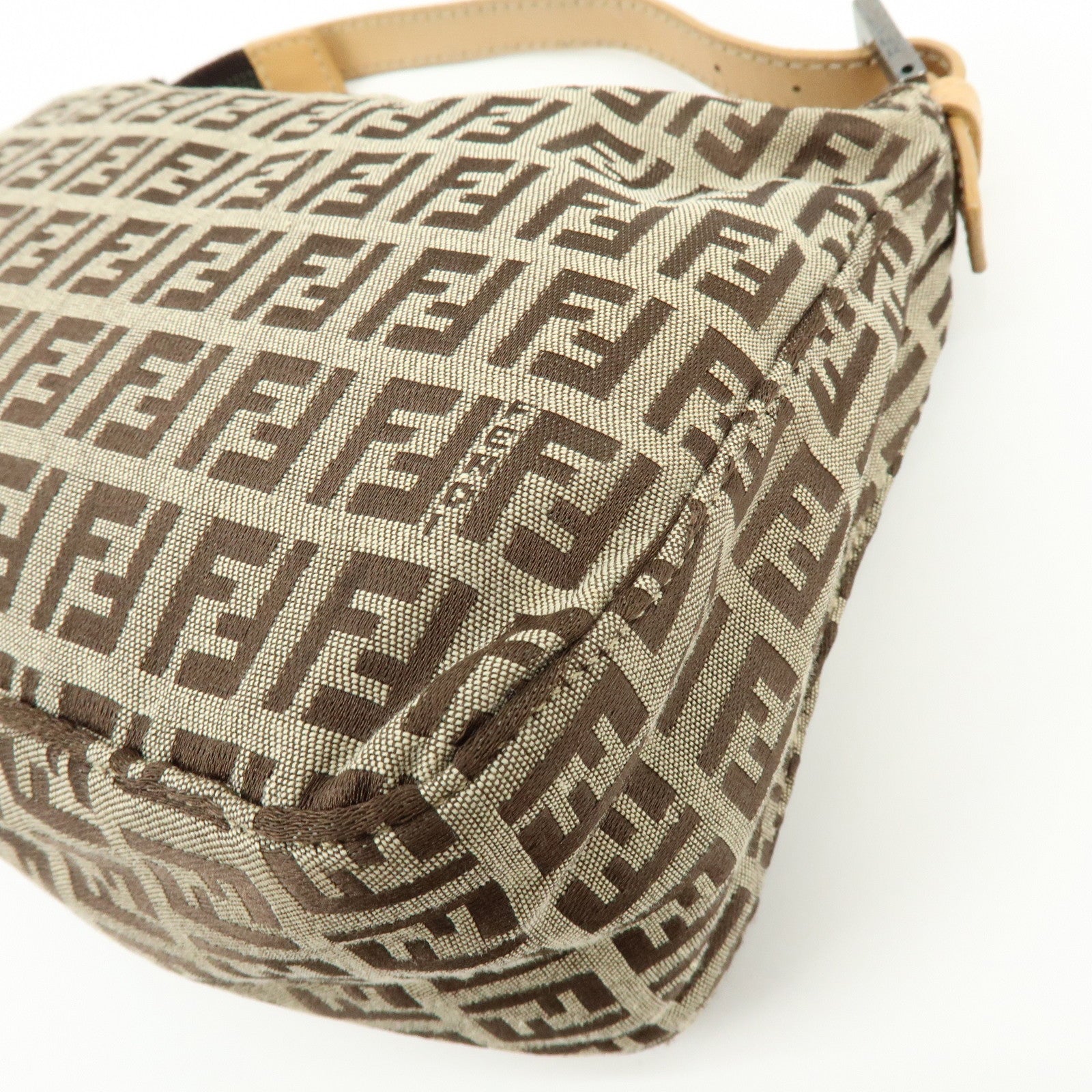 FENDI Zucchino Canvas Leather Hand Bag Beige 8N0005