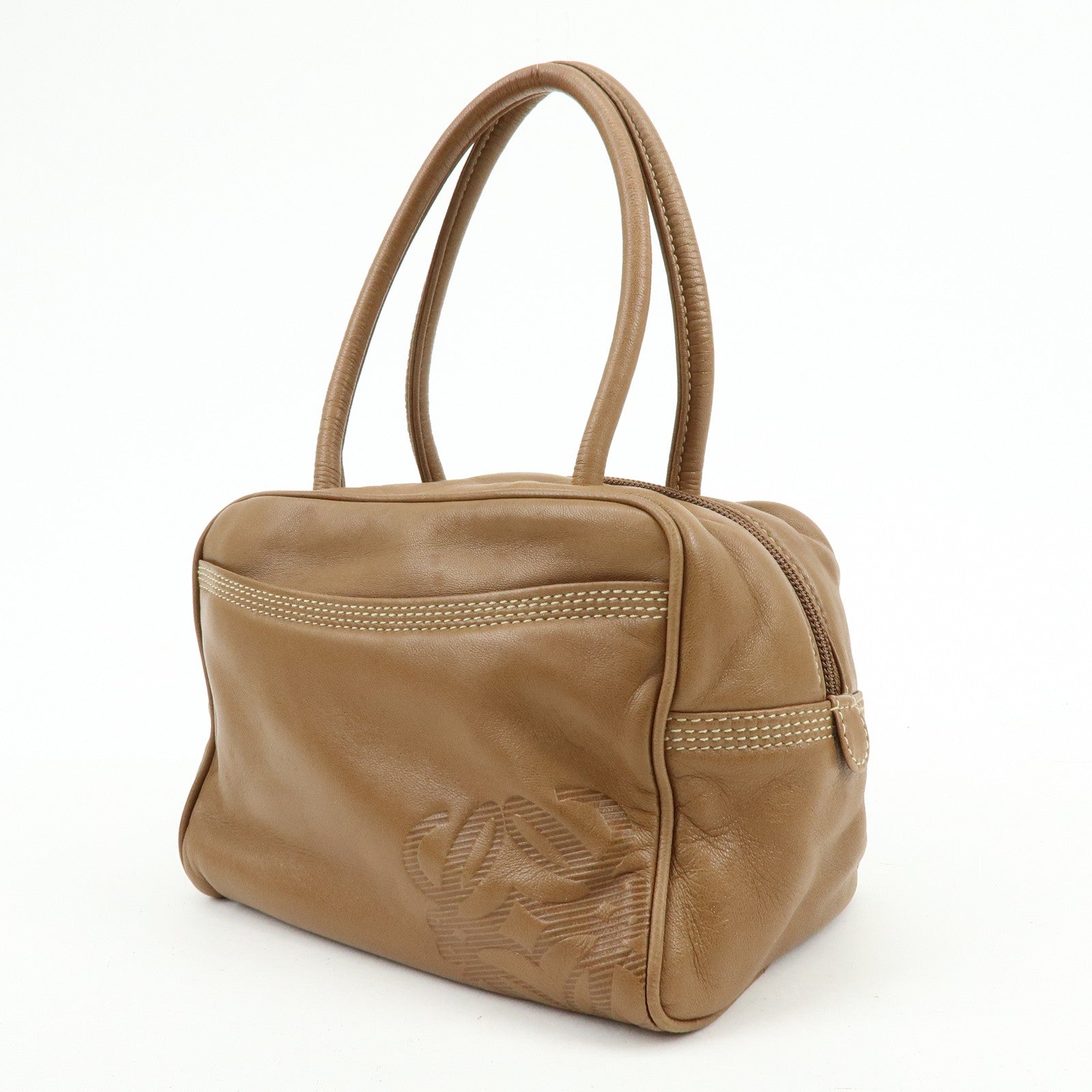 LOEWE Anagram Nappa Leather Hand Bag Mini Boston Bag Brown