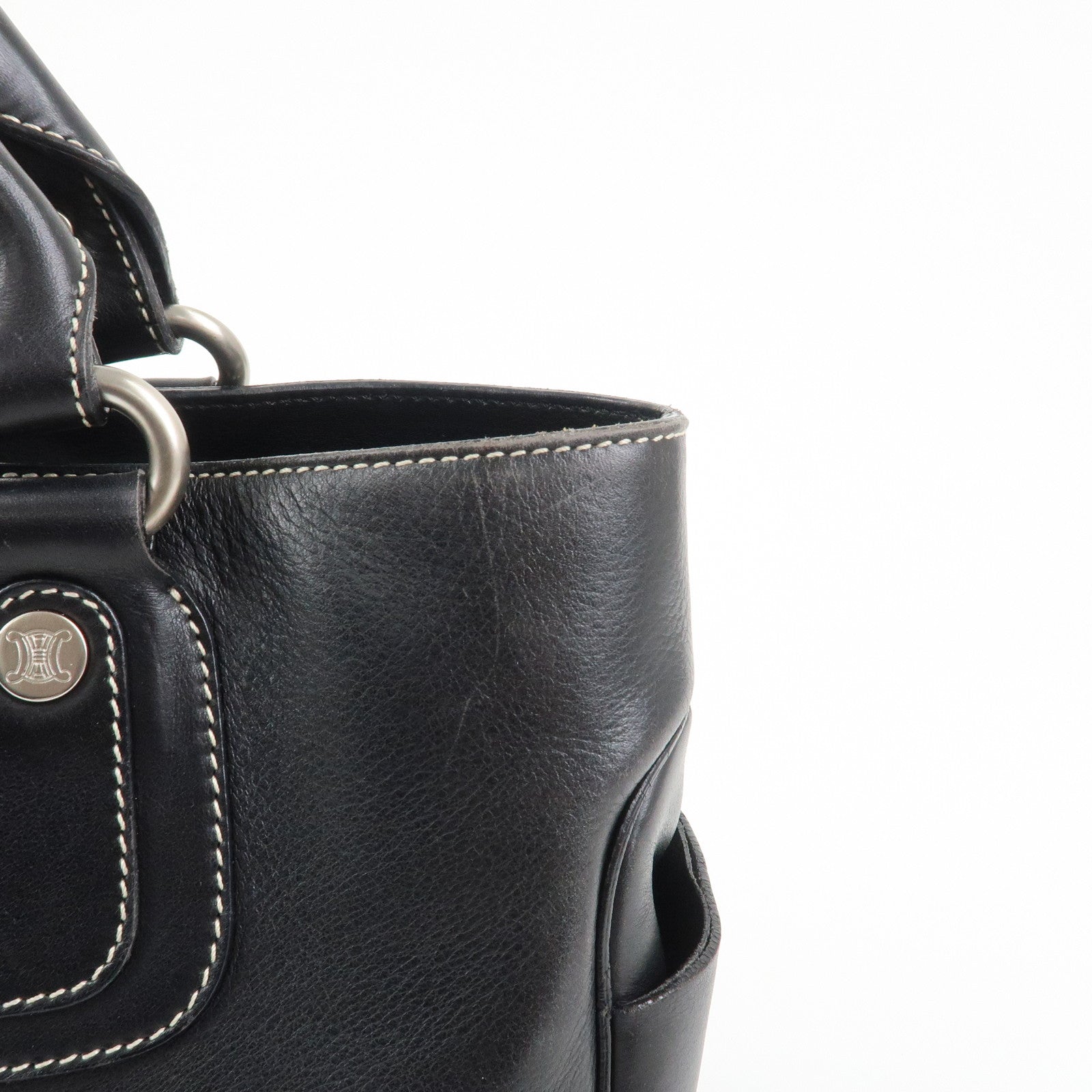 CELINE Leather Boogie Bag Macadam Engraved Hand Bag Tote Bag Black