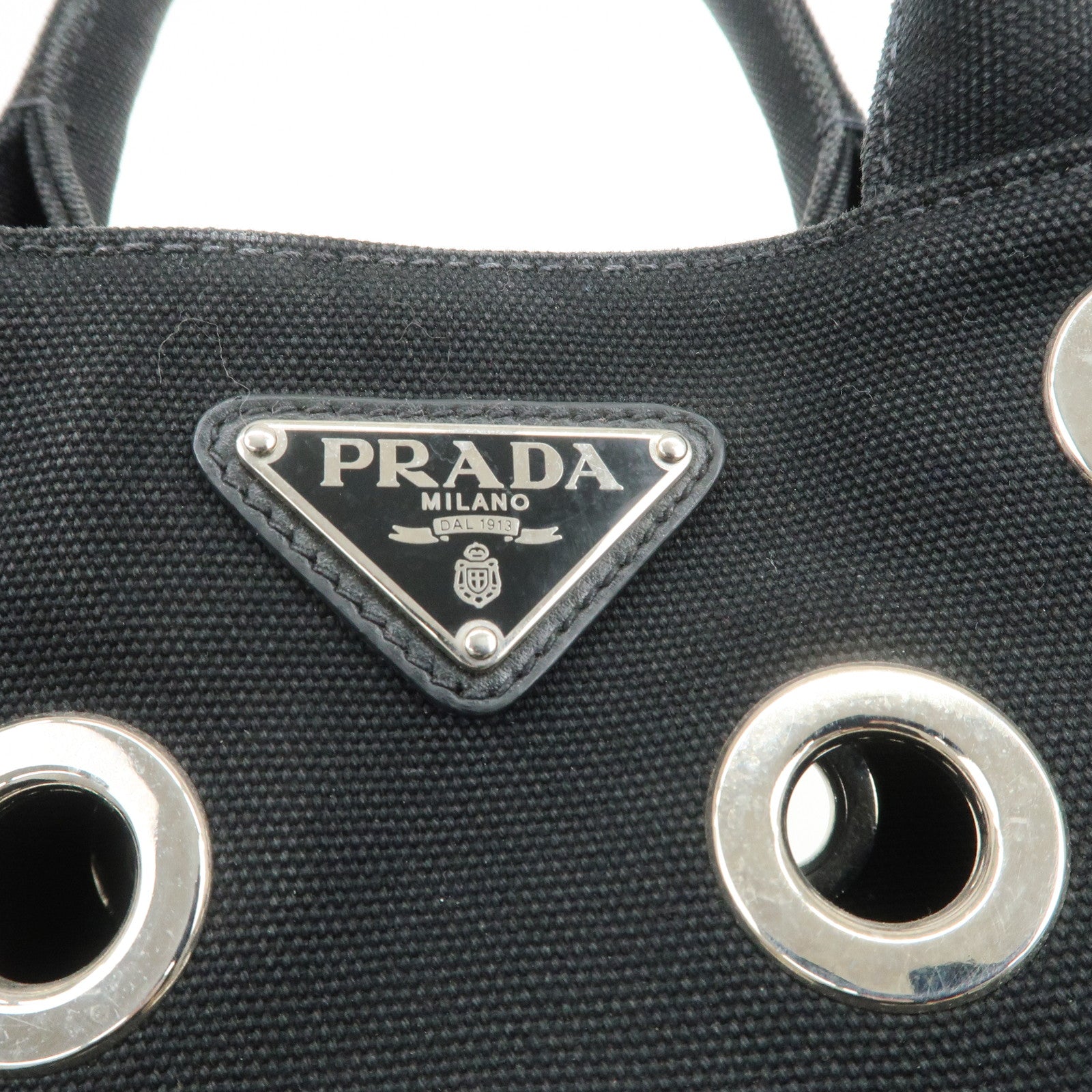 PRADA Canapa Mini Canvas Grommet 2Way Bag Hand Shoulder Bag Black