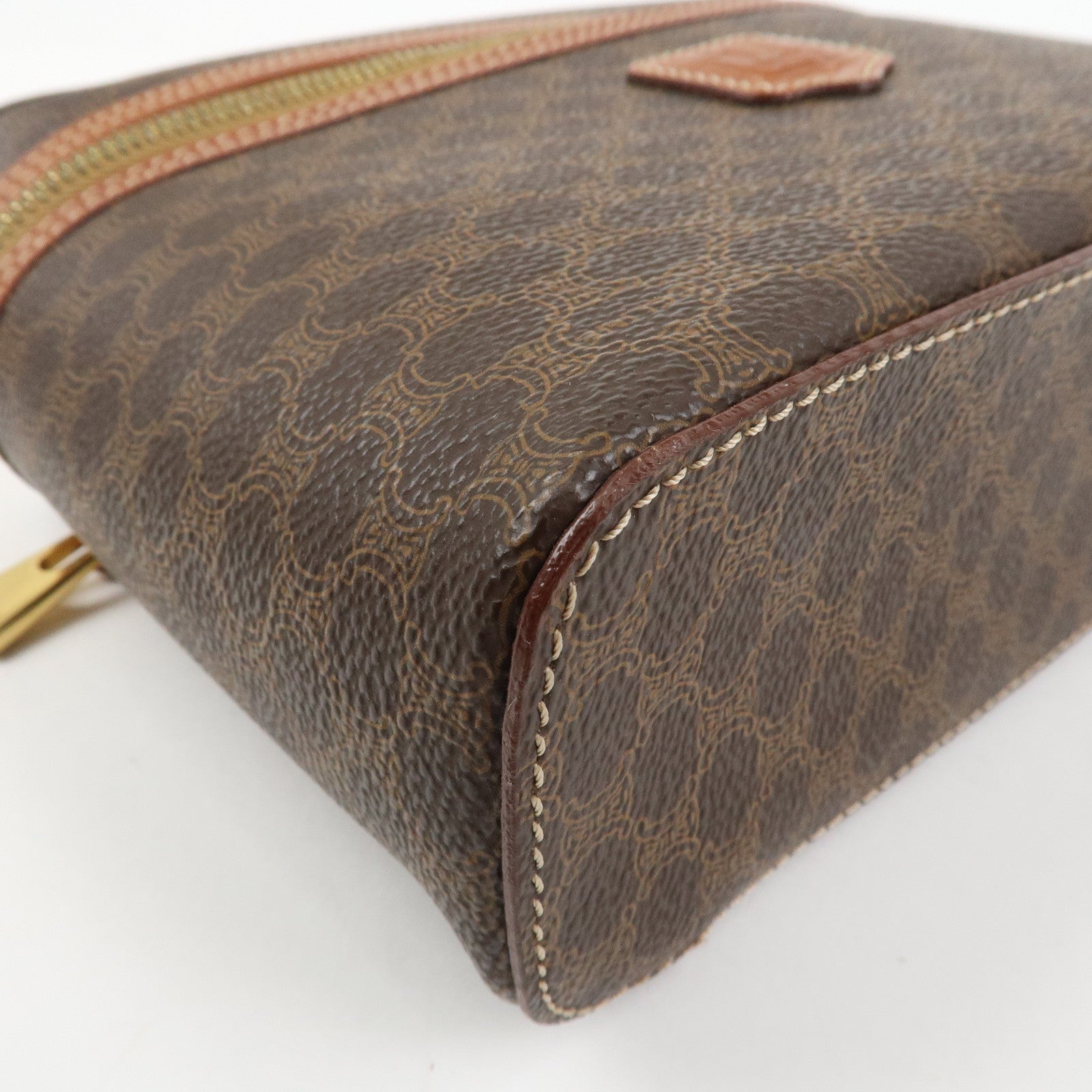 CELINE Macadam PVC Leather Vanity Bag Cosmetic Bag Hand Bag Brown