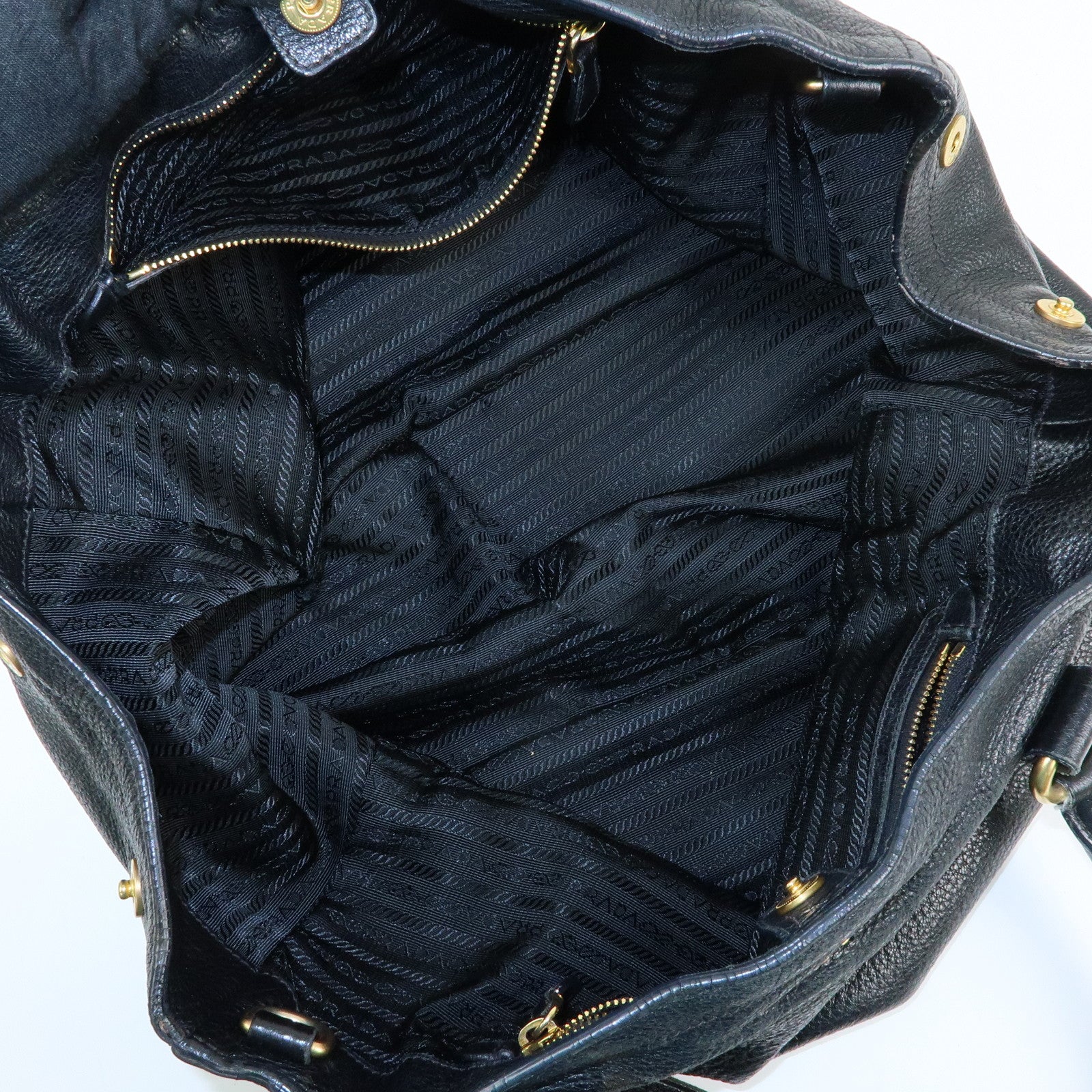 PRADA Logo Leather 2Way Bag Hand Bag Shoulder Bag Black BR4083