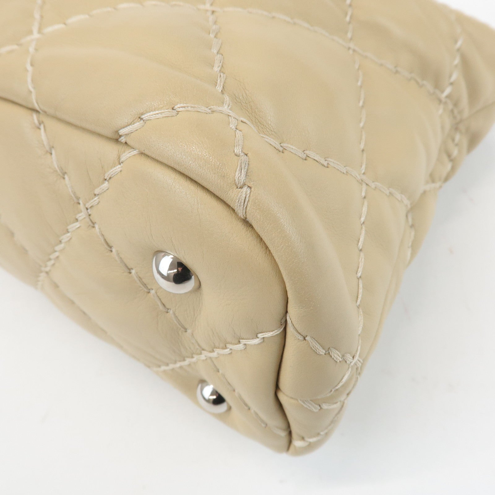 CHANEL Wild Stitch Lamb Skin Chain Shoulder Bag Hand Bag Beige Used