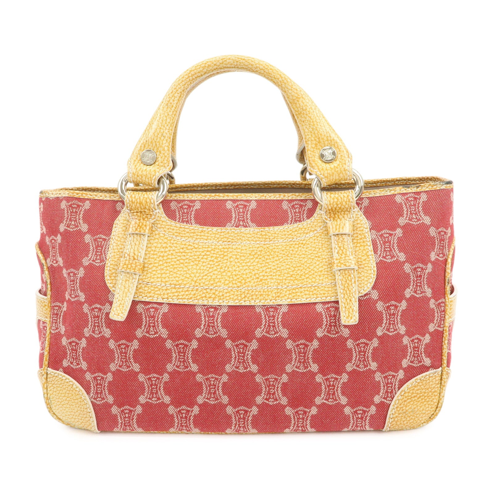 CELINE Macadam Boogie Canvas Leather Hand Bag Red Beige