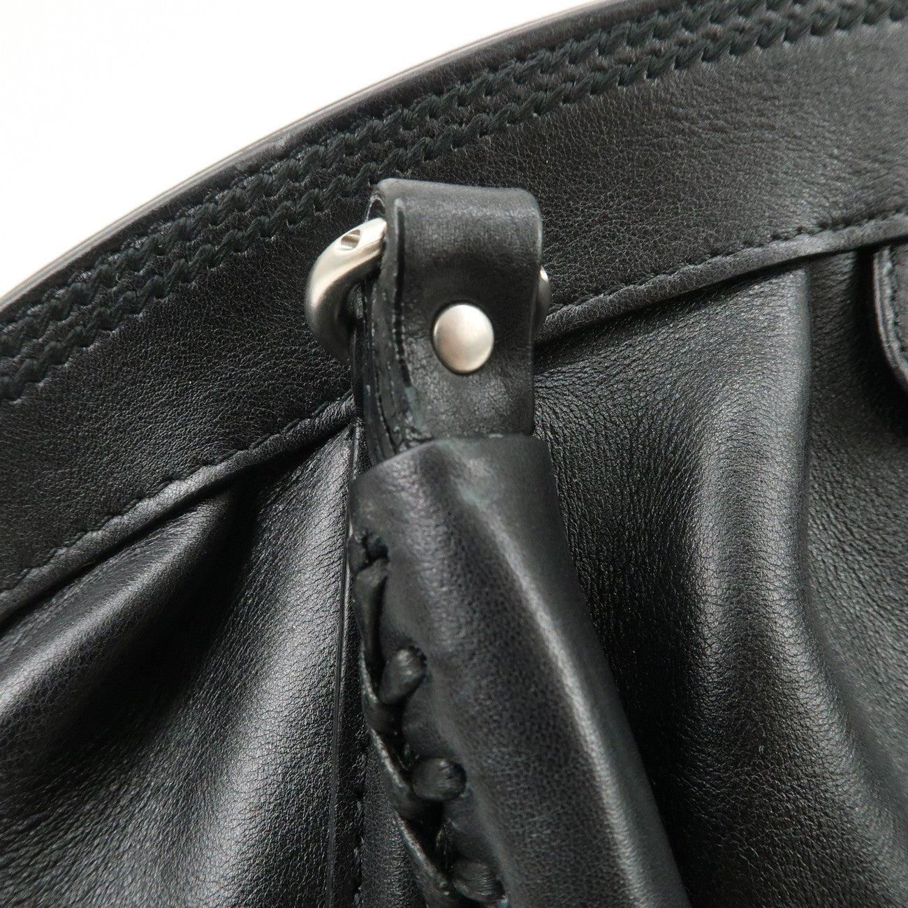 Christian Dior Logo Leather Hand Bag Shoulder Bag Black Silver