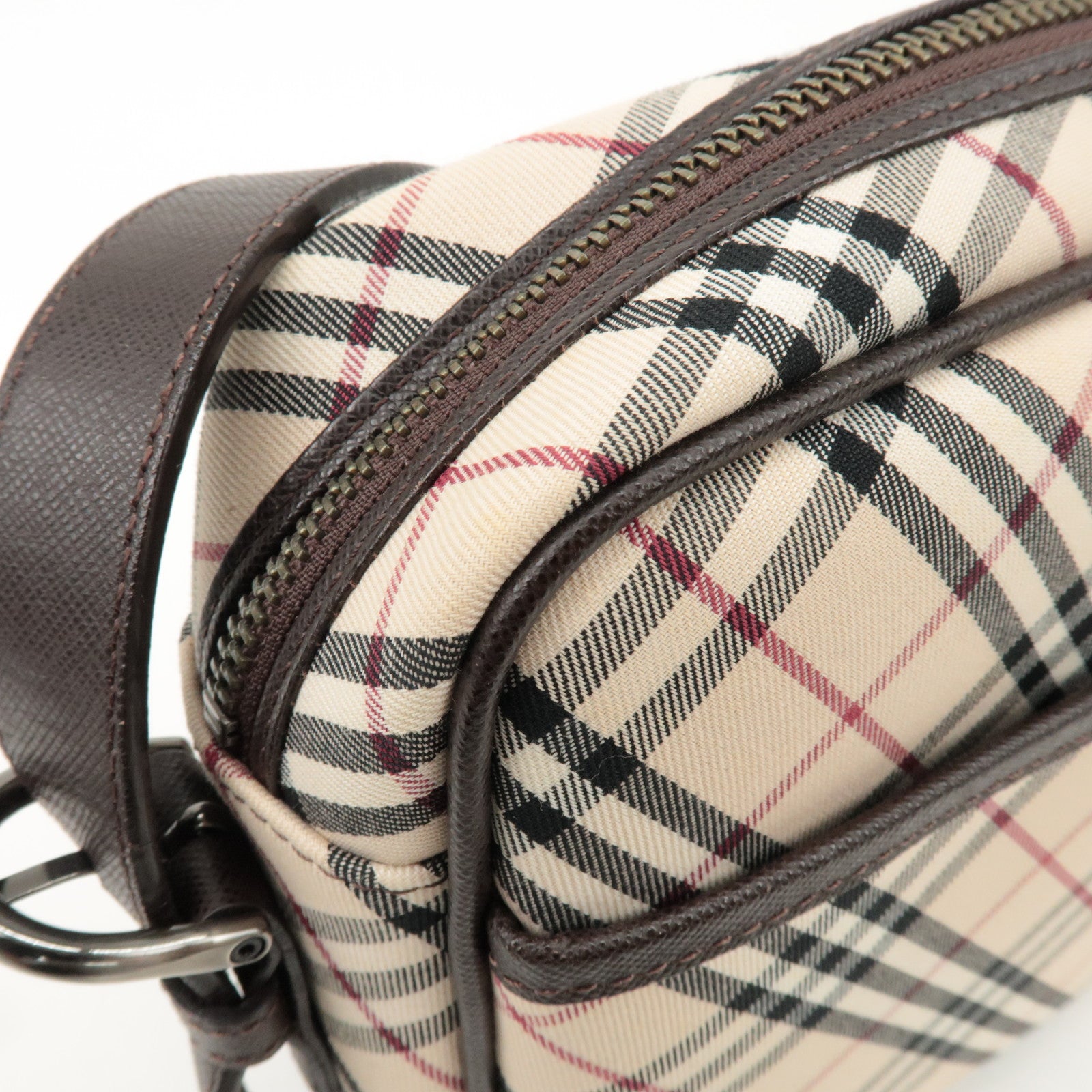 BURBERRY Canvas Leather Shoulder Bag Nova Plaid Beige Brown Used