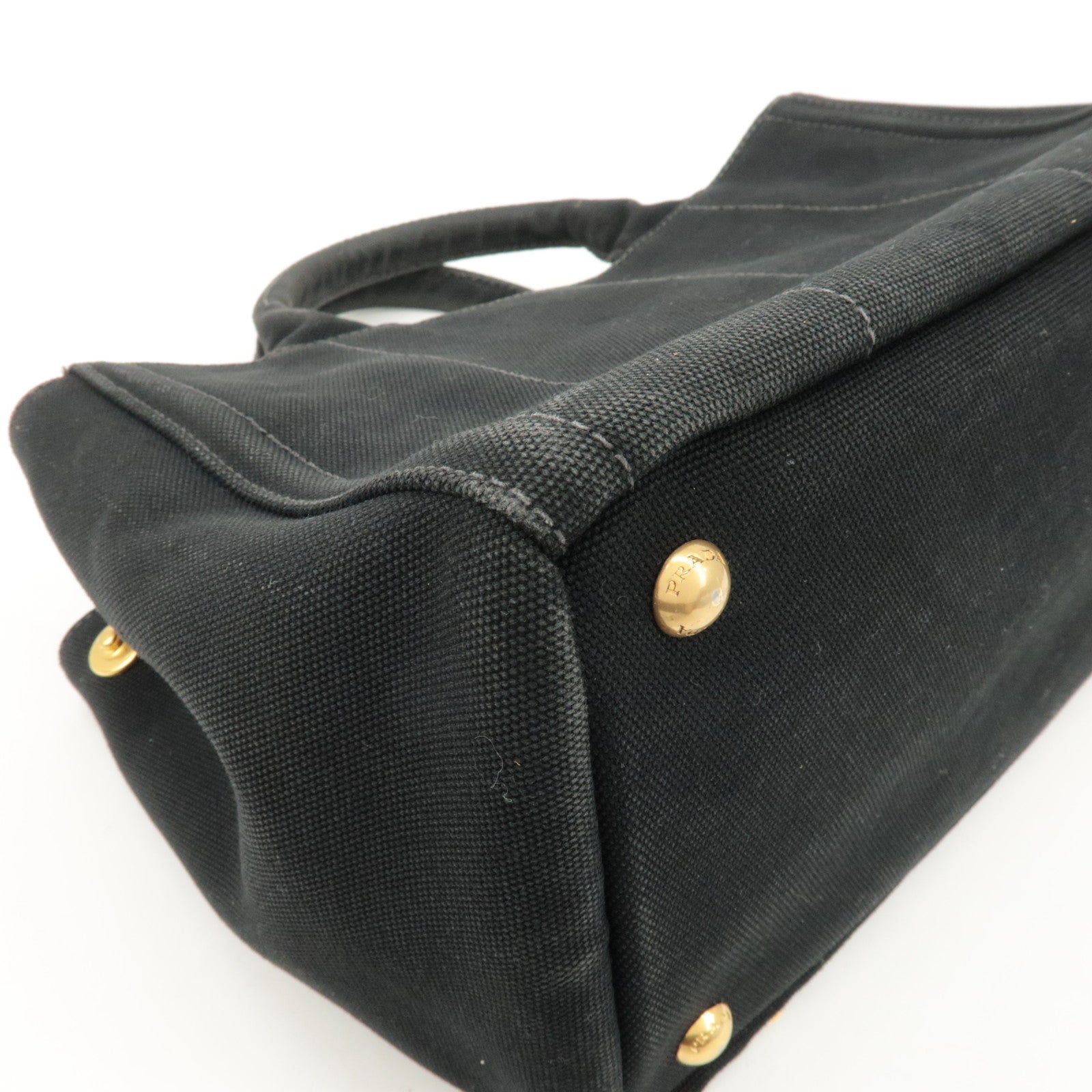 PRADA Logo Canapa Mini Canvas Bijoux 2Way Bag Hand Bag Black 1BG439 Used