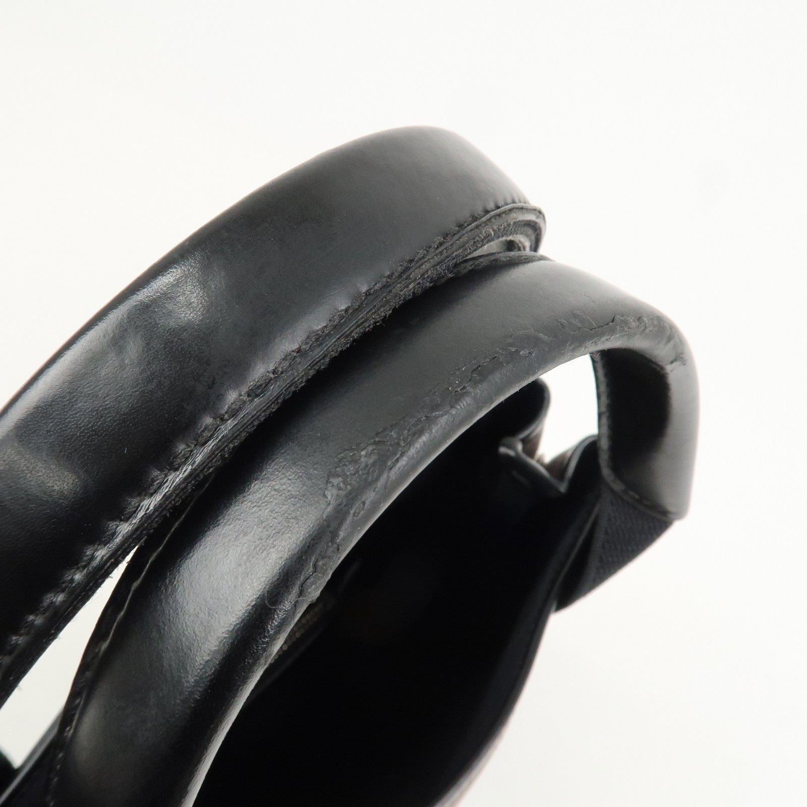 BALENCIAGA Canvas Leather Navy Cabas XS Hand Bag Brown 390346