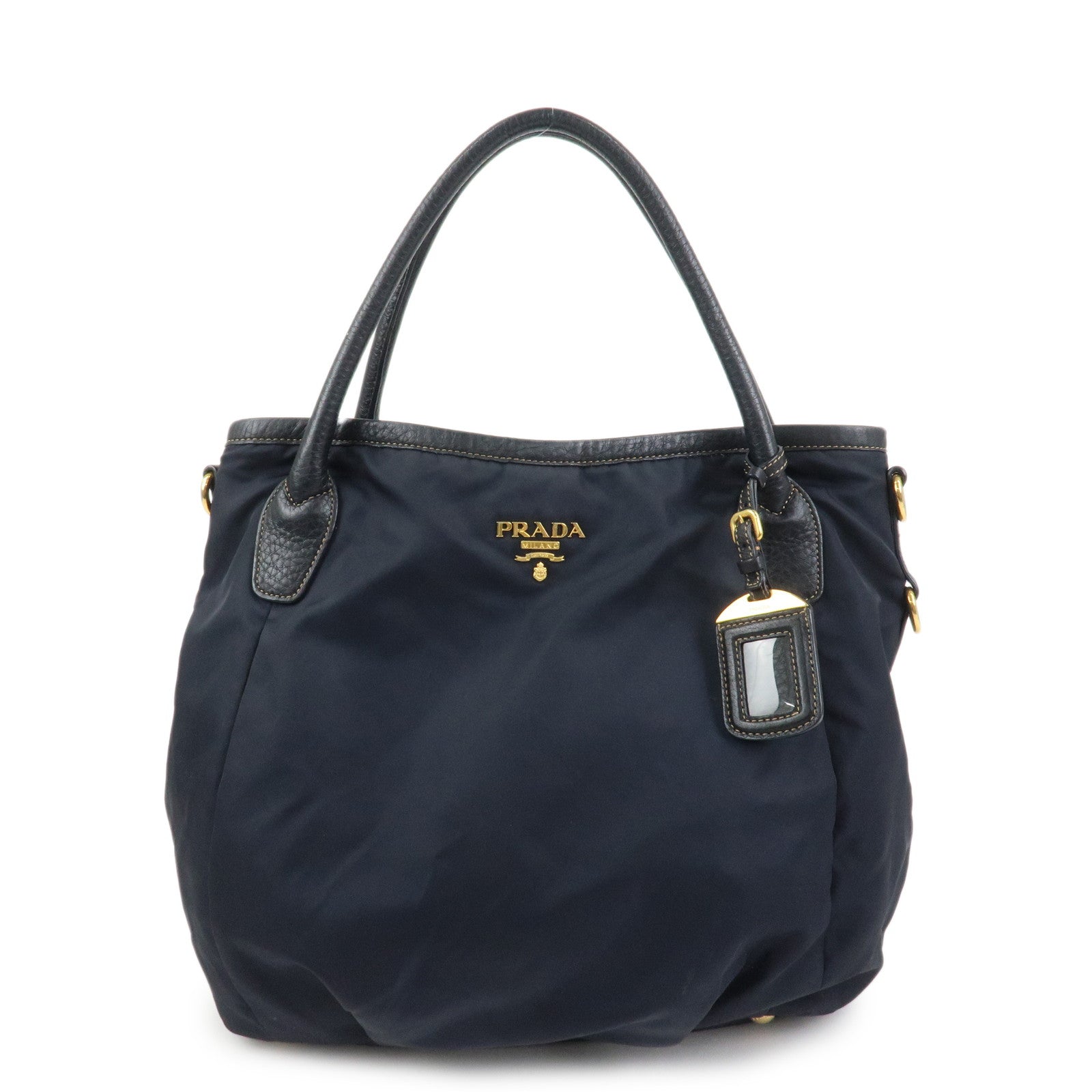 PRADA Logo Nylon Leather 2Way Bag Shoulder Bag Hand Bag Navy BR4420